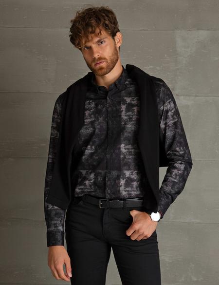 Bordo Detaylı Siyah Regular Fit Gömlek - 50195211010