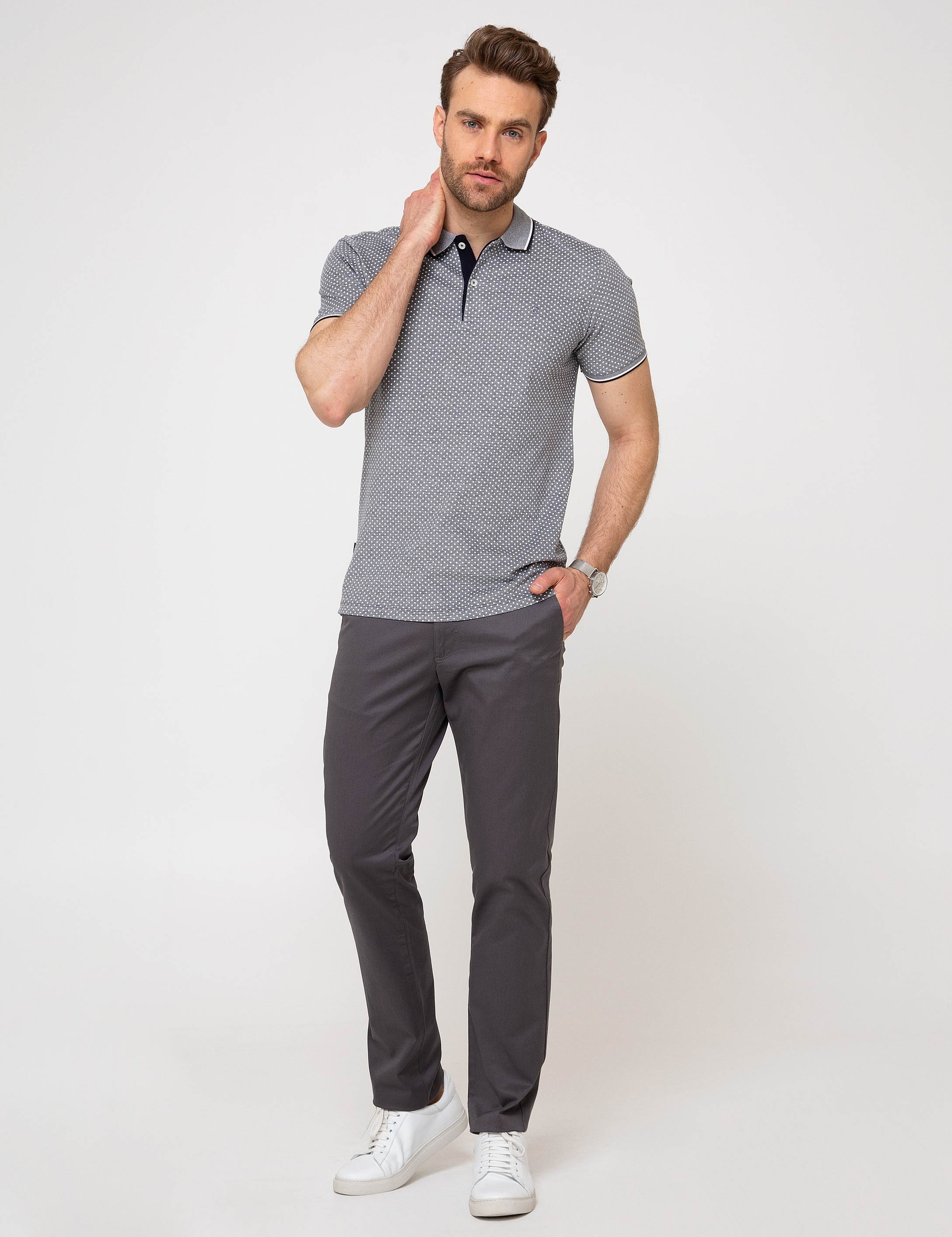 Gri Slim Fit Chino Pantolon - Image 1