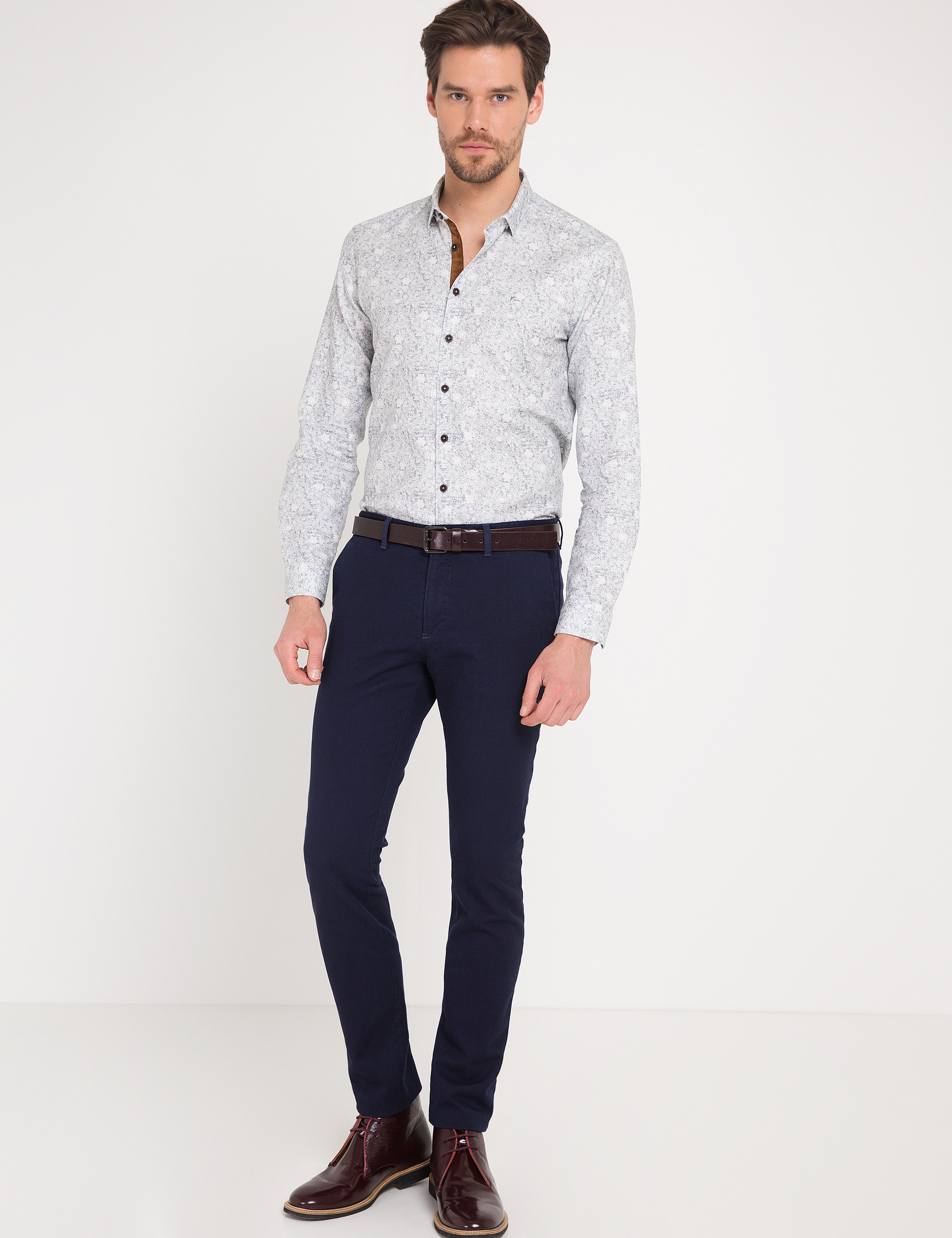 Lacivert Slim Fit Chino Pantolon - Image 1