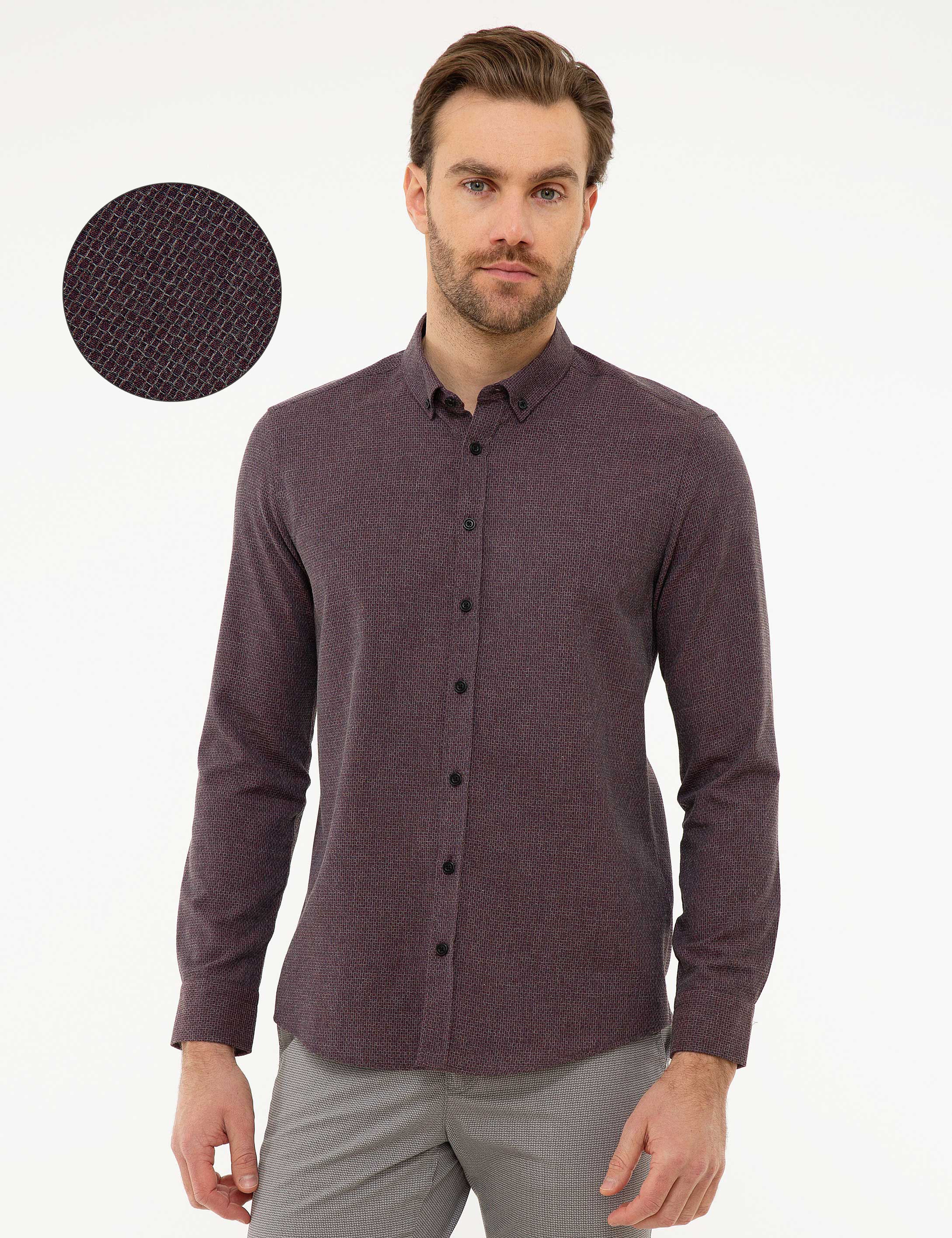 Bordo Slim Fit Gömlek - Image 1