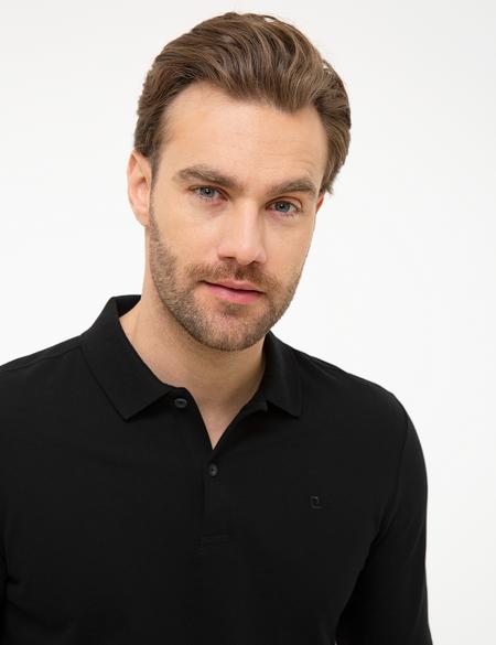 Siyah Slim Fit Polo Yaka Sweatshirt - 50226541006