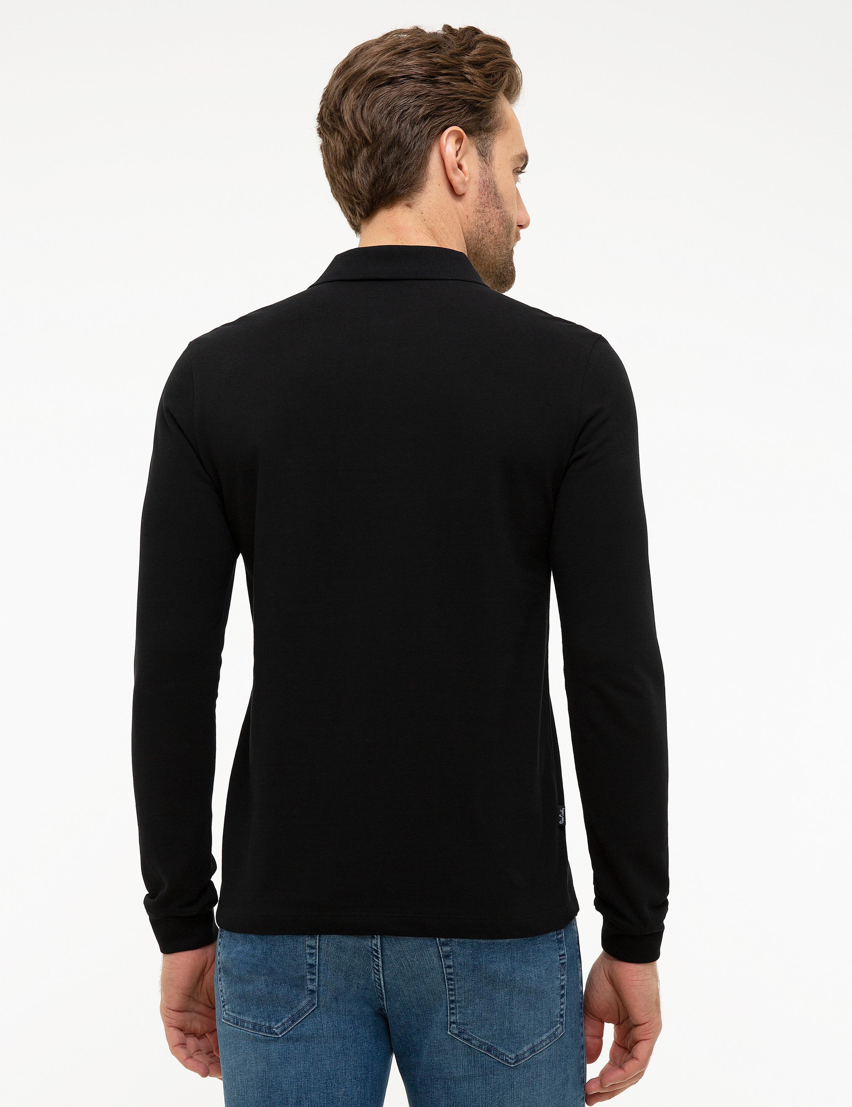Siyah Slim Fit Polo Yaka Sweatshirt