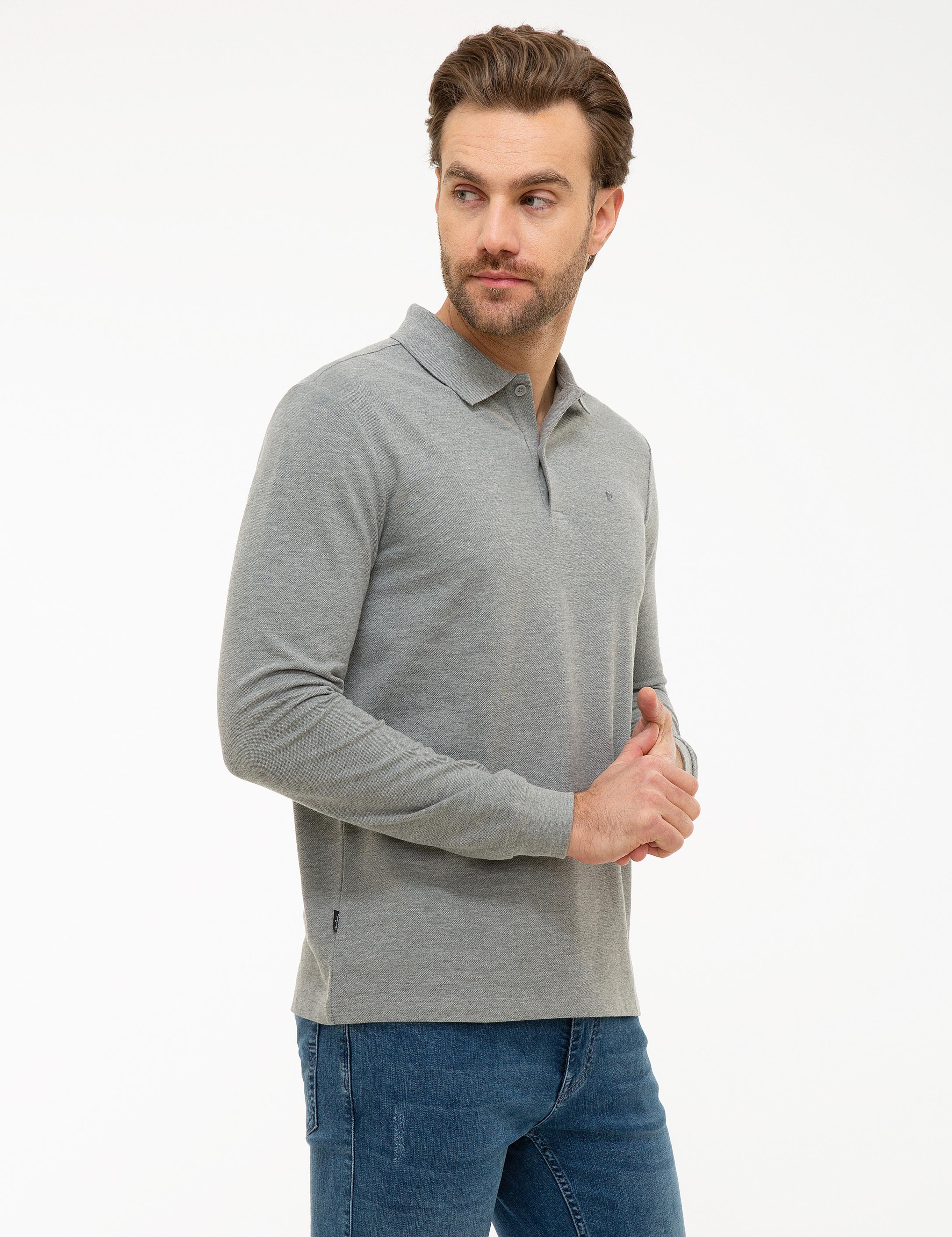 Gri Melanj Slim Fit Polo Yaka Sweatshirt