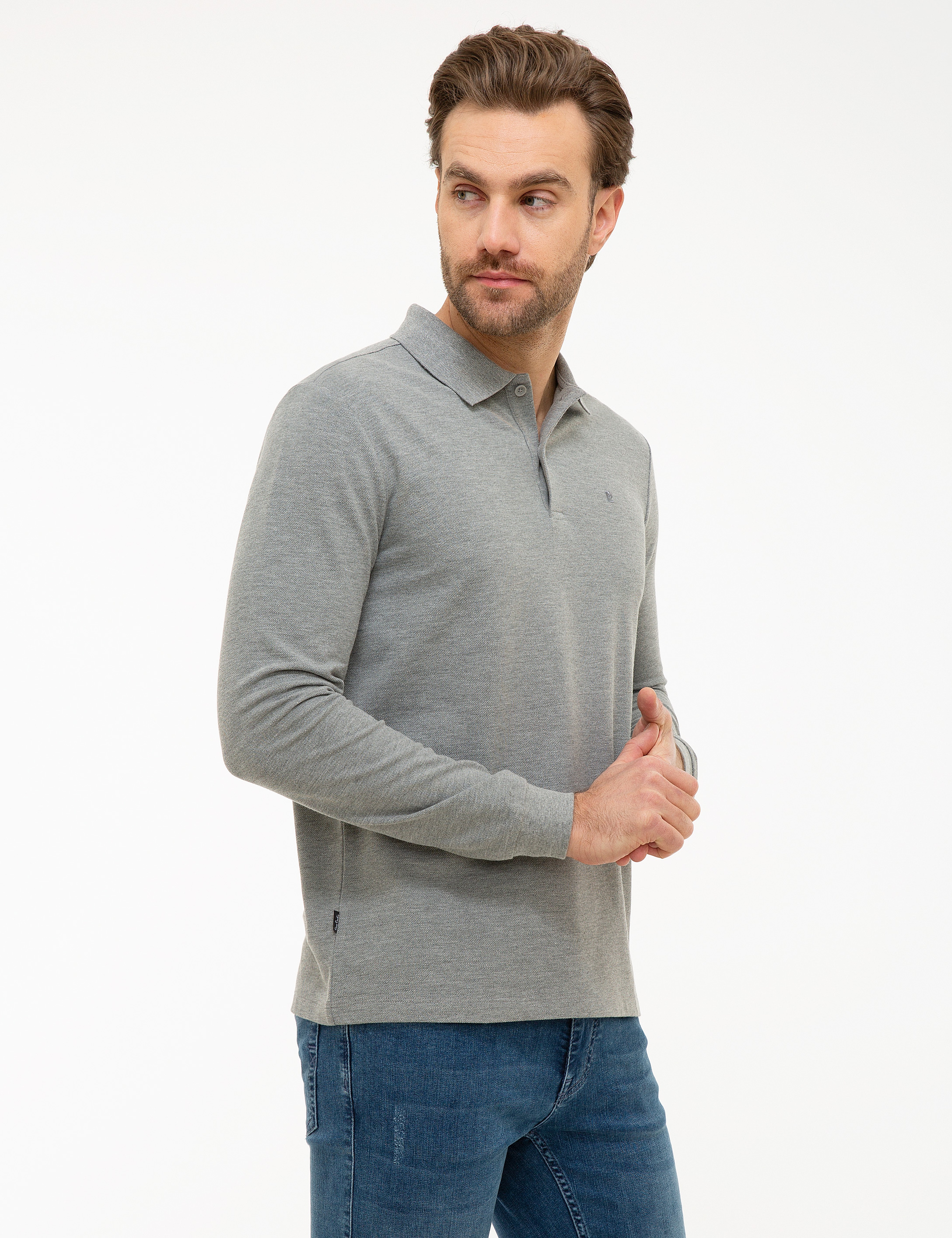 Gri Melanj Slim Fit Polo Yaka Sweatshirt - Image 3
