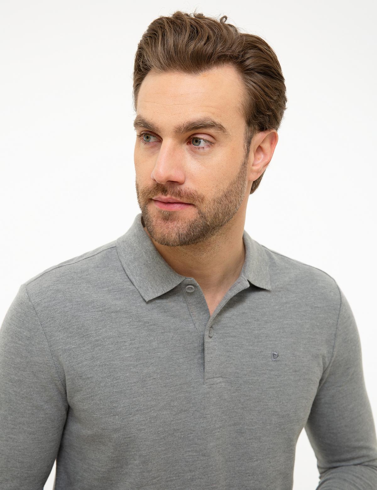 Gri Melanj Slim Fit Polo Yaka Sweatshirt - 50226541033