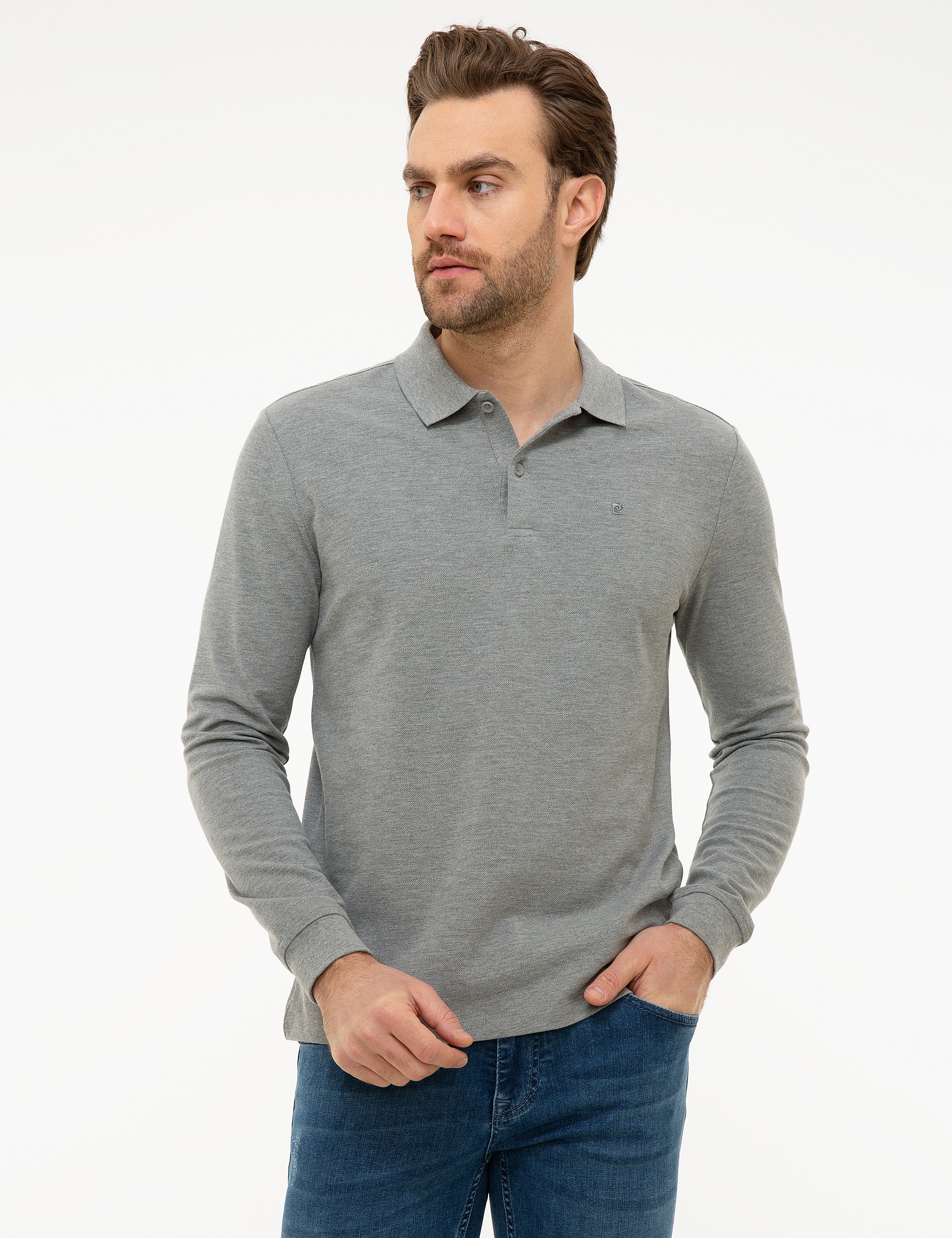 Gri Melanj Slim Fit Polo Yaka Sweatshirt