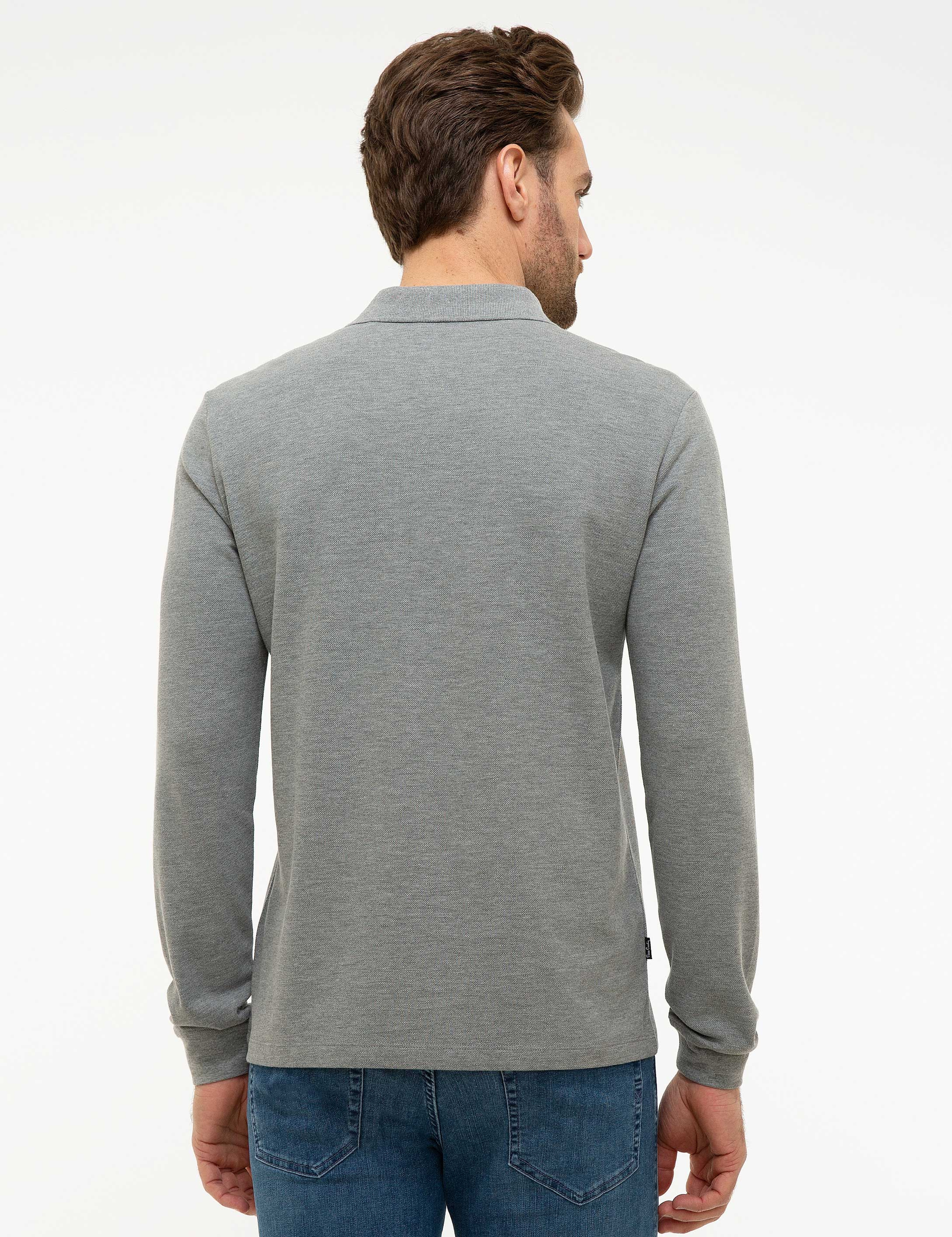 Gri Melanj Slim Fit Polo Yaka Sweatshirt - Image 4