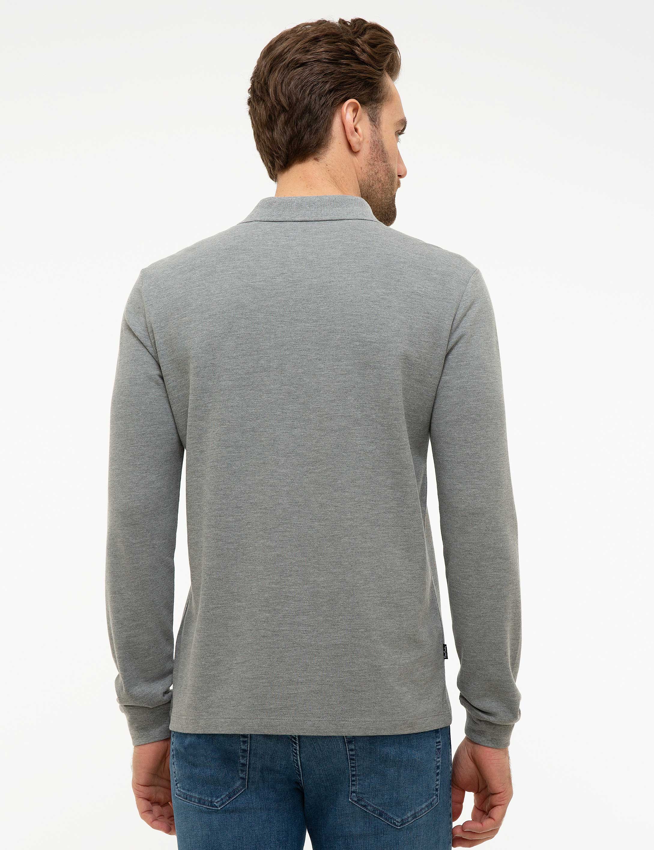 Gri Melanj Slim Fit Polo Yaka Sweatshirt