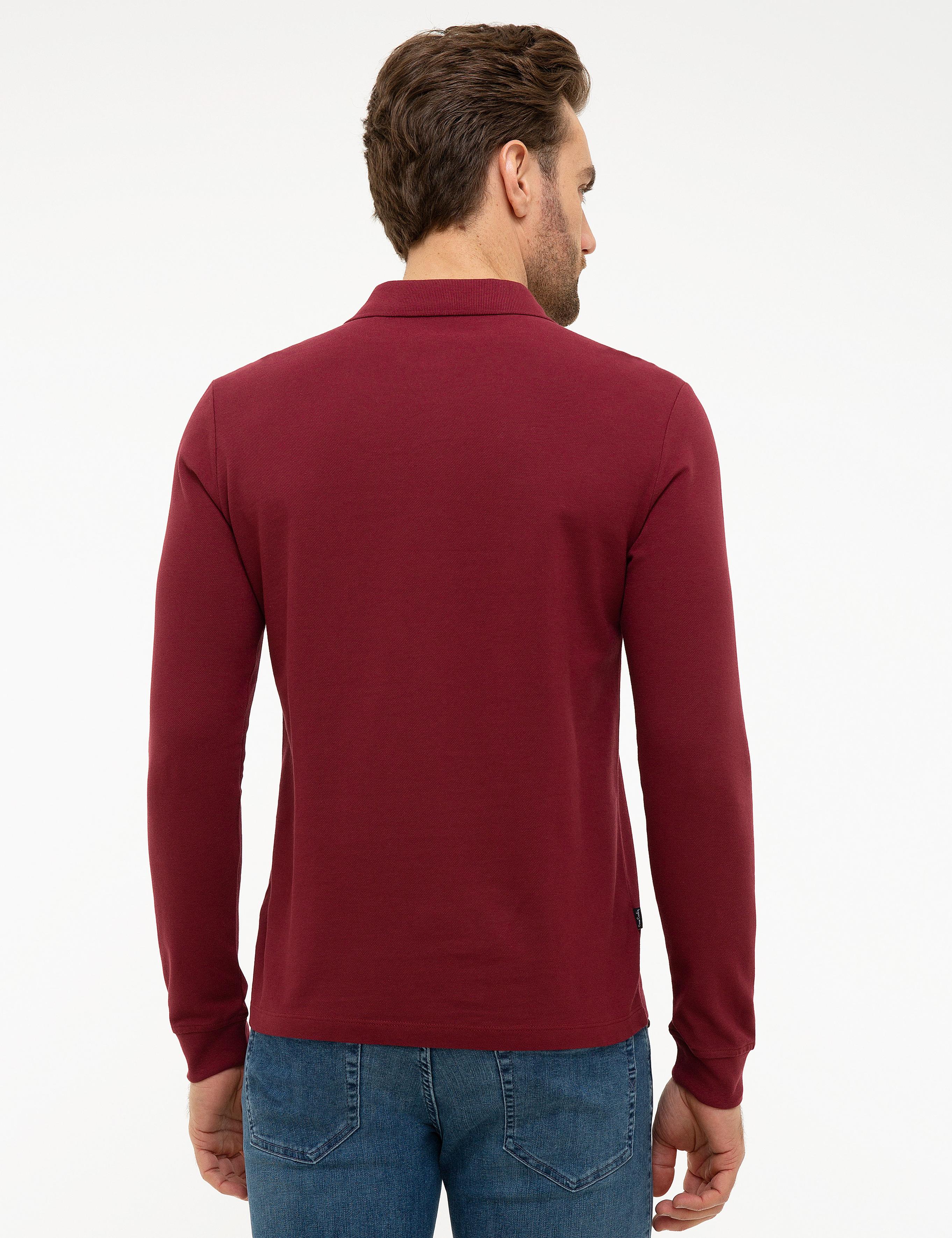 Bordo Slim Fit Polo Yaka Sweatshirt