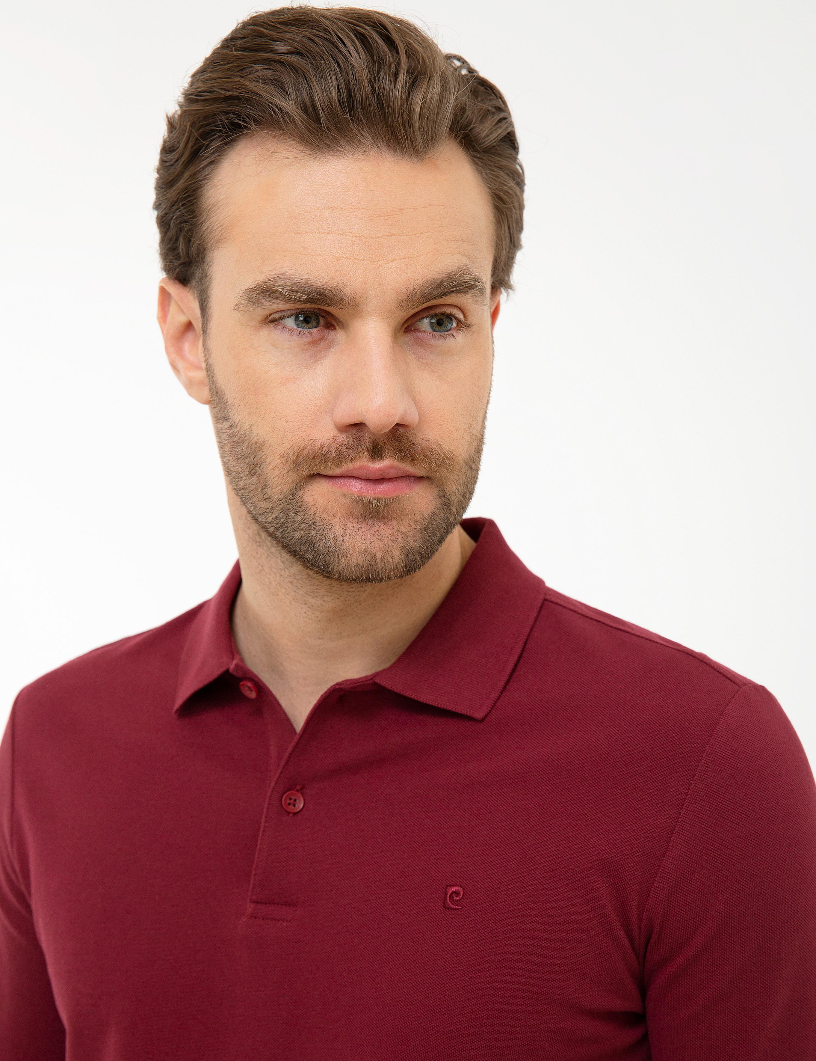 Bordo Slim Fit Polo Yaka Sweatshirt