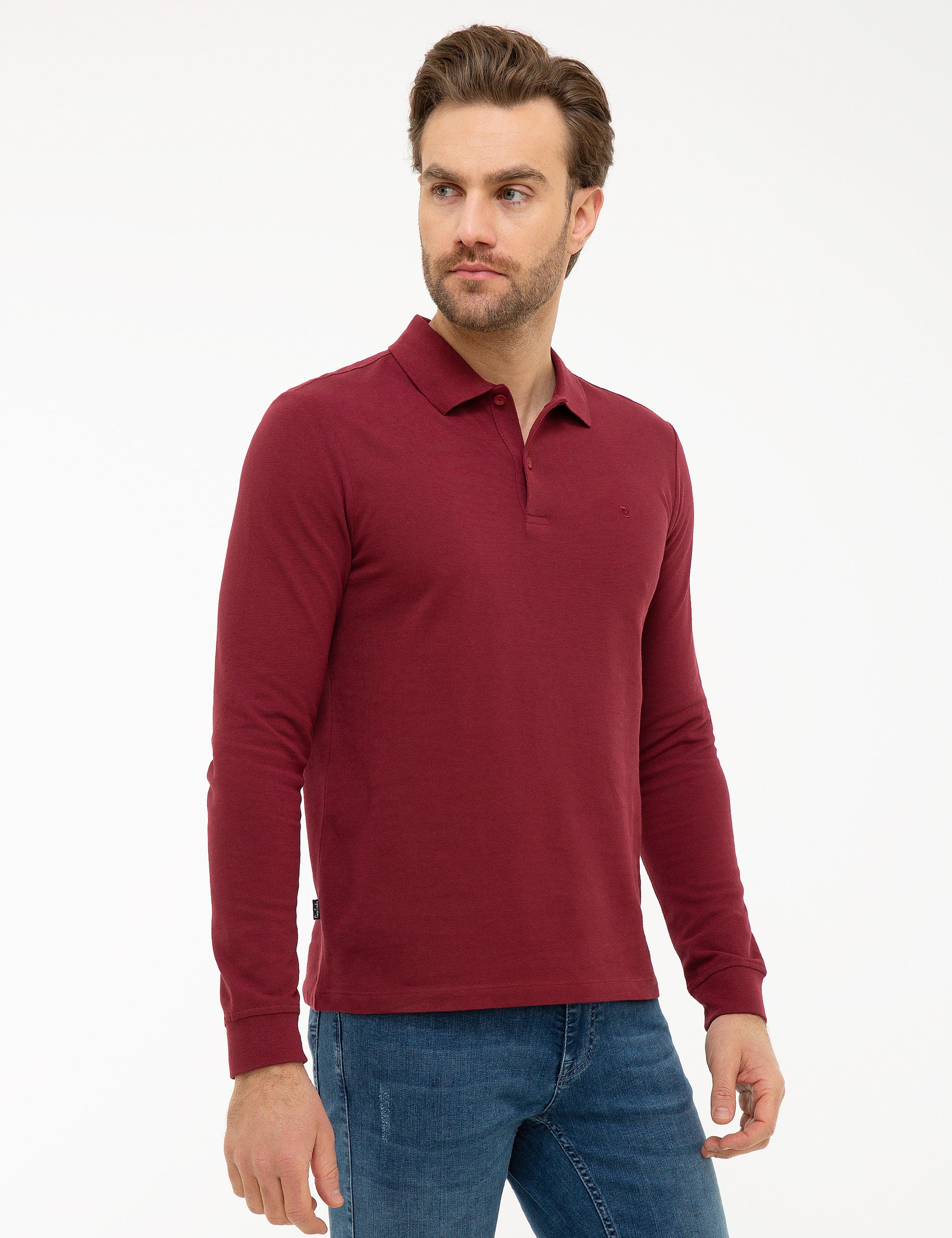Bordo Slim Fit Polo Yaka Sweatshirt