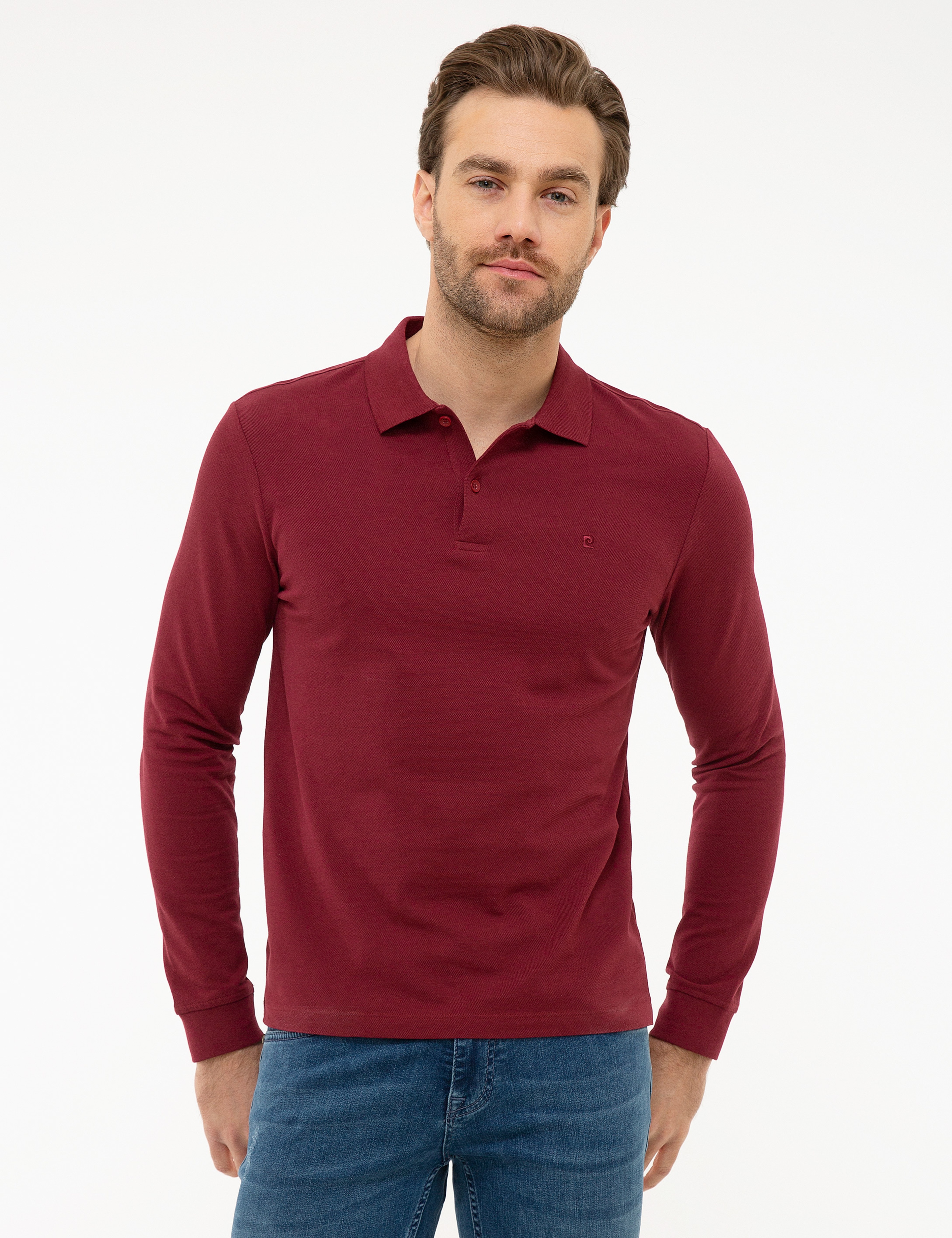Bordo Slim Fit Polo Yaka Sweatshirt - Image 2