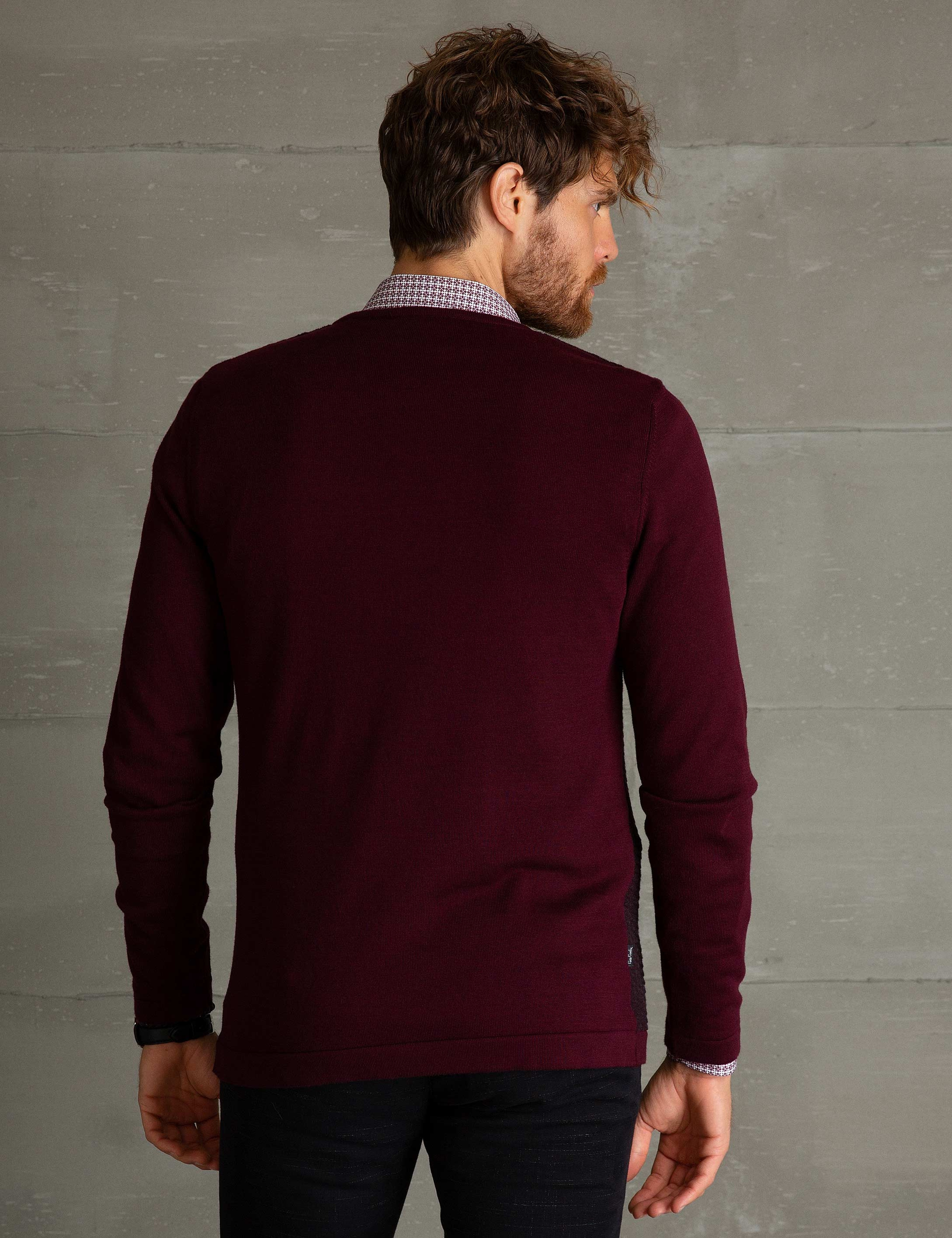Bordo Slim Fit Triko Kazak - Image 4