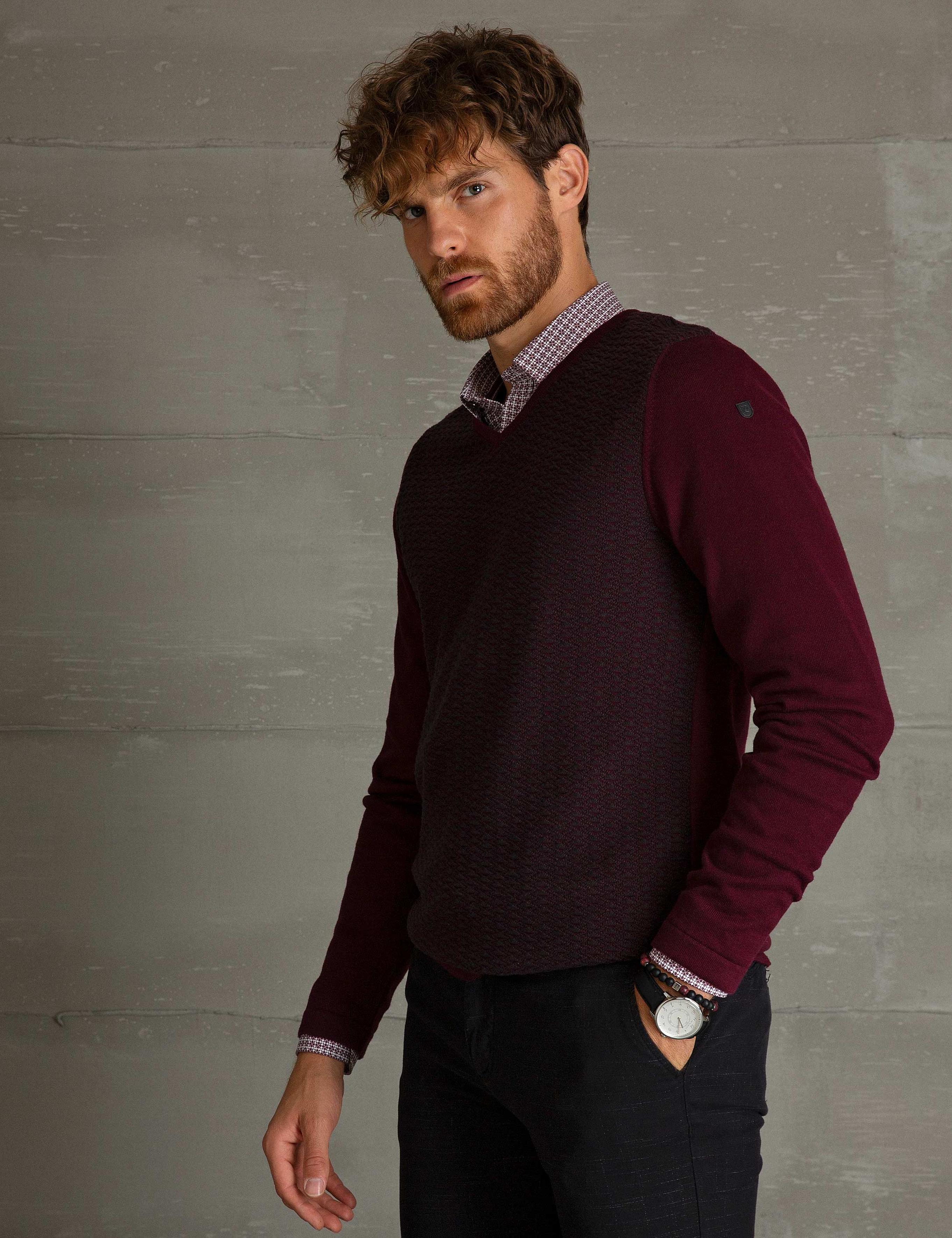 Bordo Slim Fit Triko Kazak