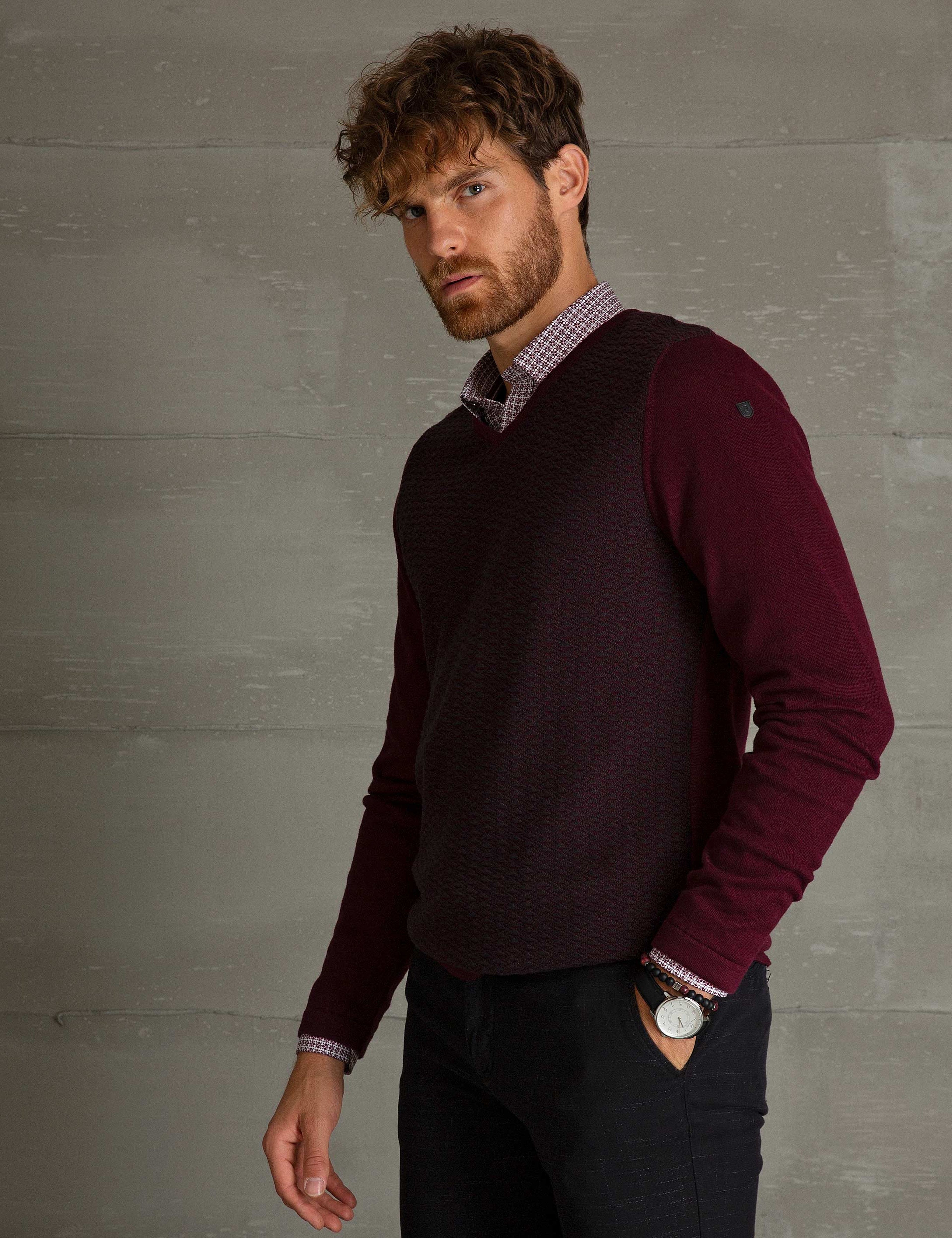 Bordo Slim Fit Triko Kazak