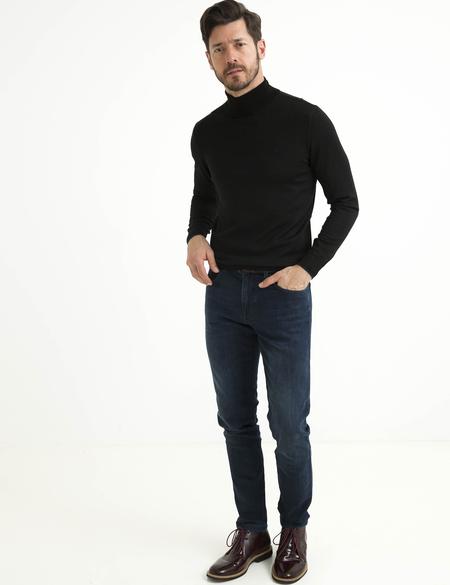 Siyah Slim Fit Tam Balıkçı Yaka Basic Triko Kazak - 50193443001