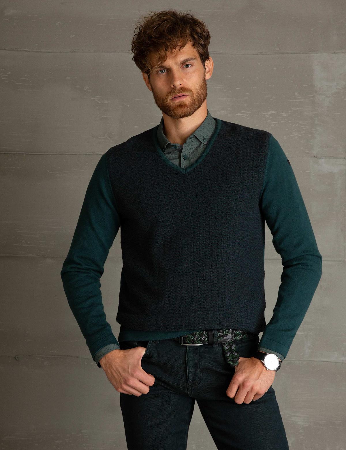 Yeşil Slim Fit Kazak - 50194119053