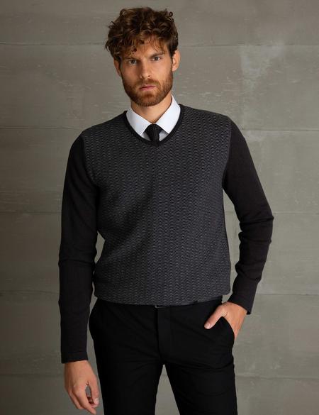 Antrasit Melanj Slim Fit Triko Kazak - 50194119063