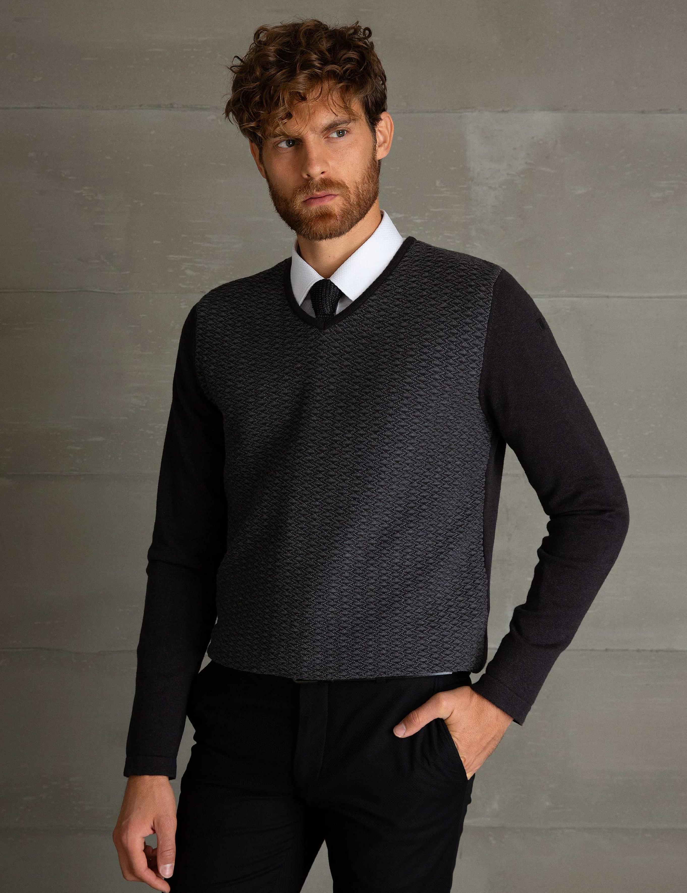 Antrasit Melanj Slim Fit Triko Kazak