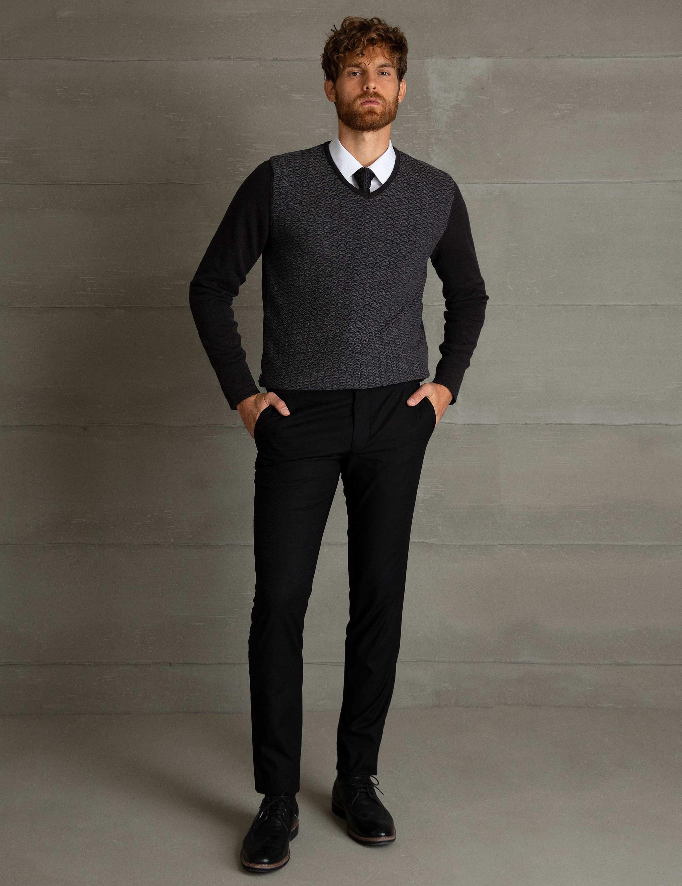 Antrasit Melanj Slim Fit Triko Kazak