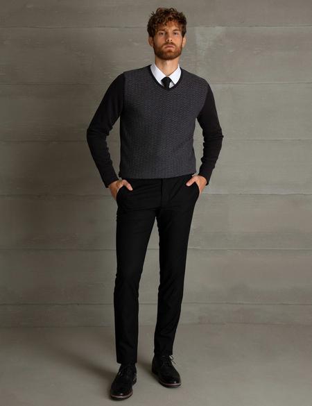 Antrasit Melanj Slim Fit Triko Kazak - 50194119063