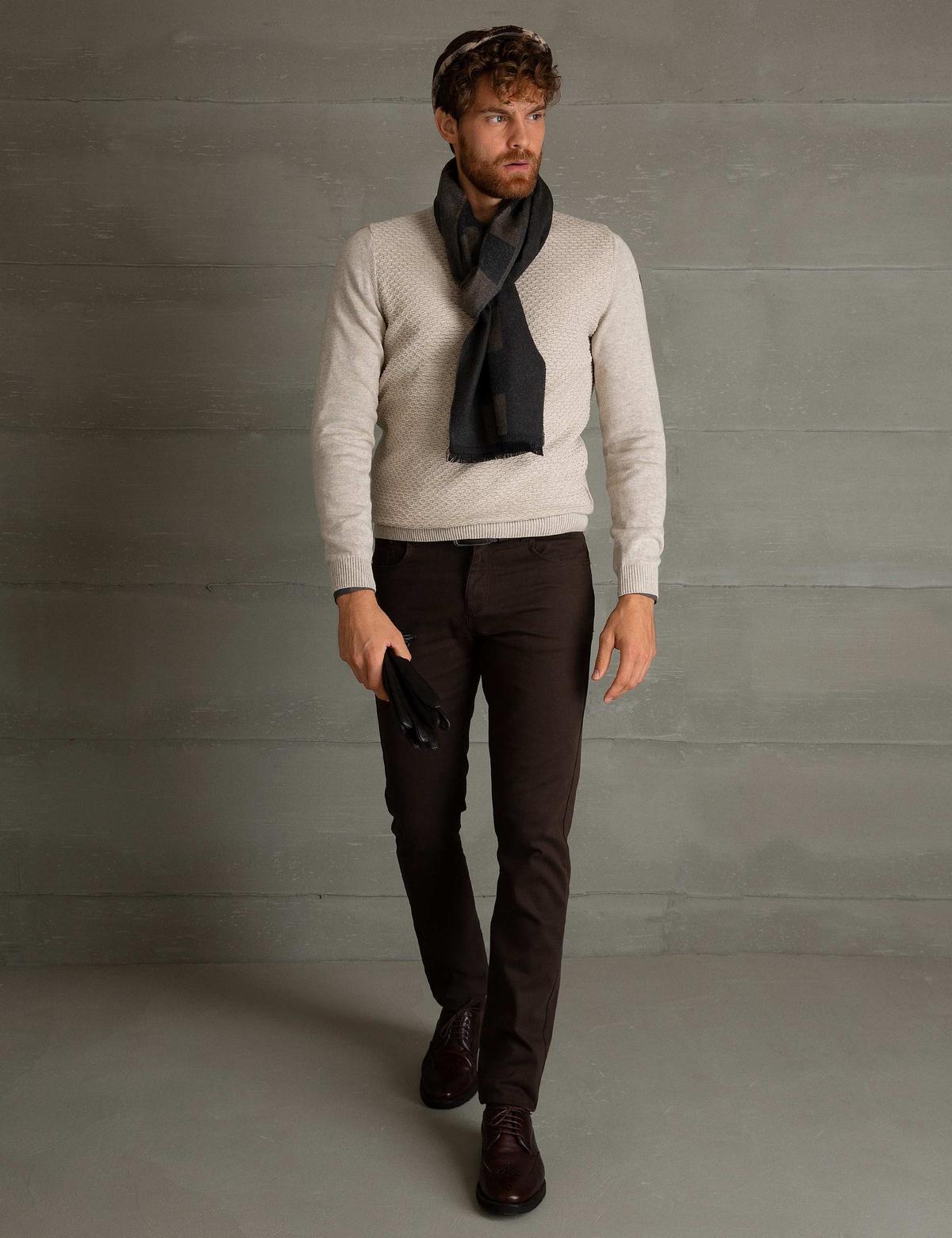 Bej Slim Fit Triko Kazak