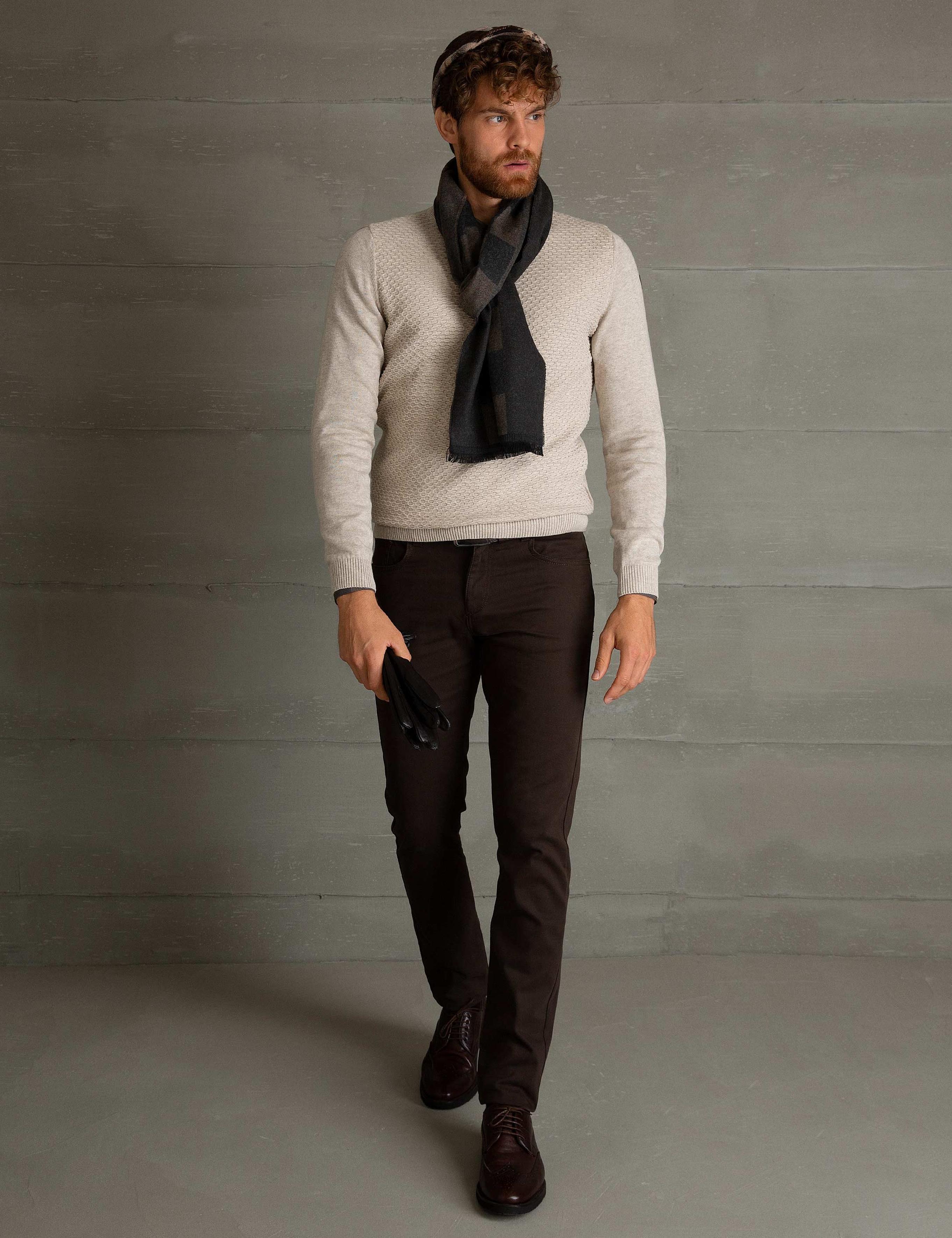 Bej Slim Fit Triko Kazak