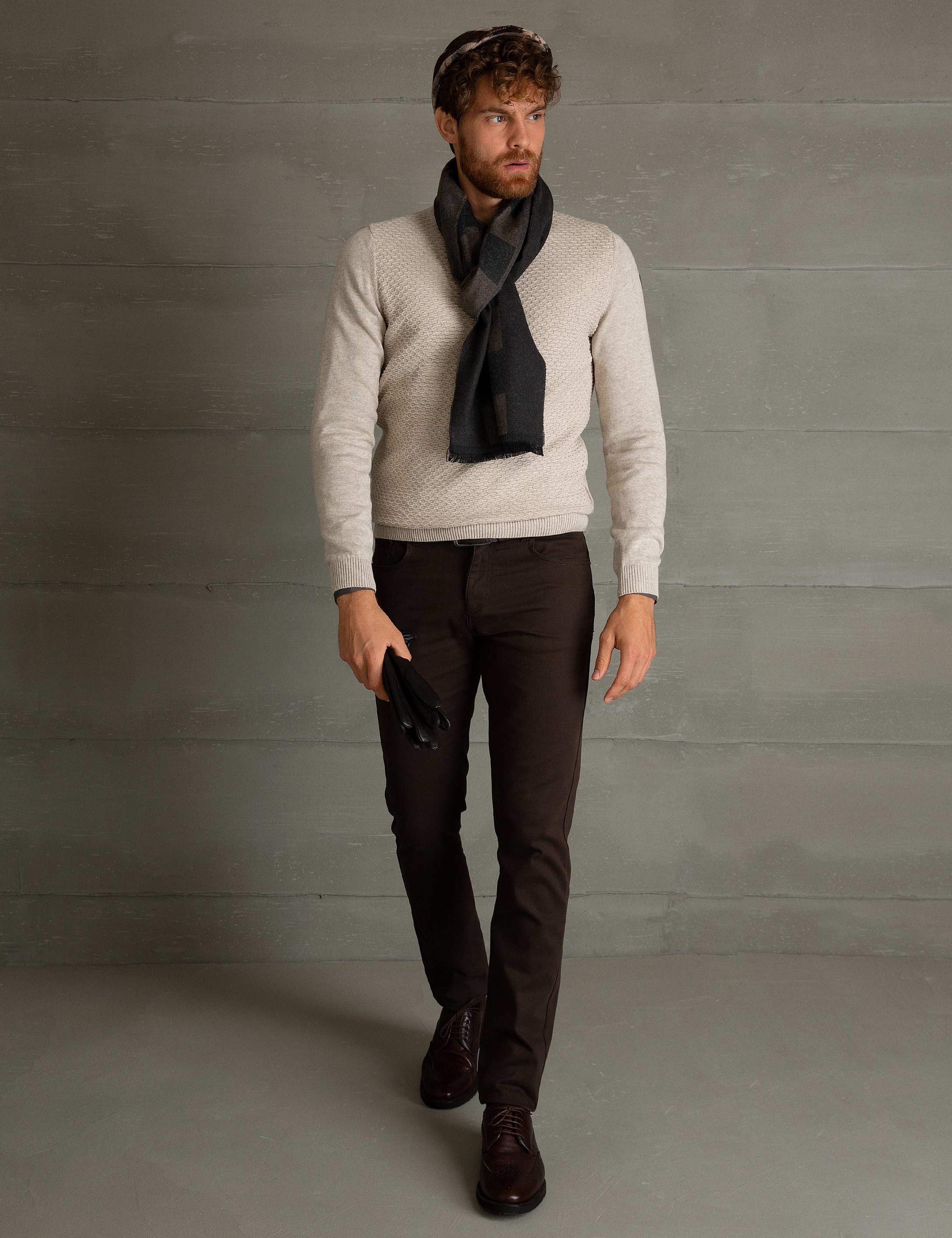 Bej Slim Fit Triko Kazak
