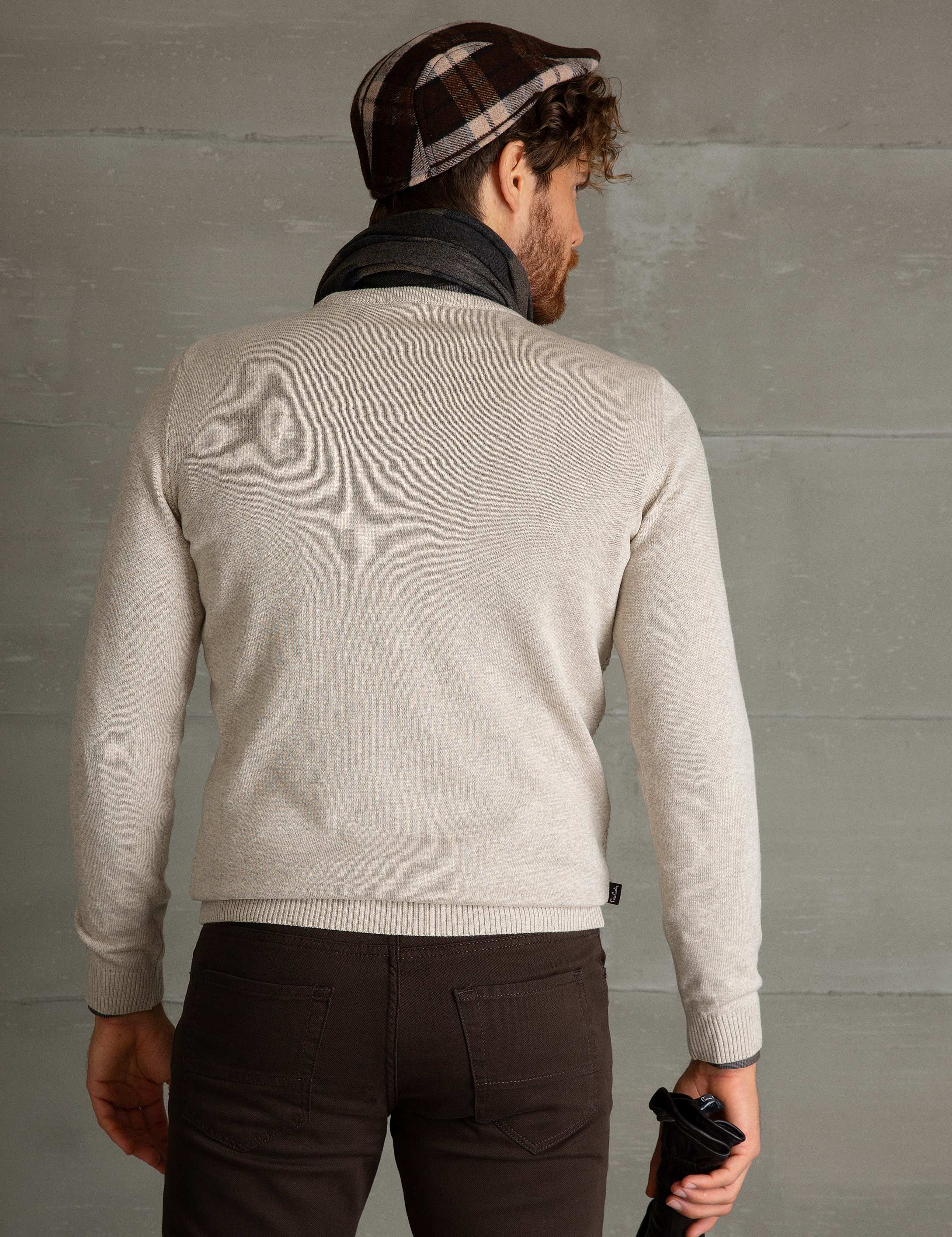 Bej Slim Fit Triko Kazak - Image 4