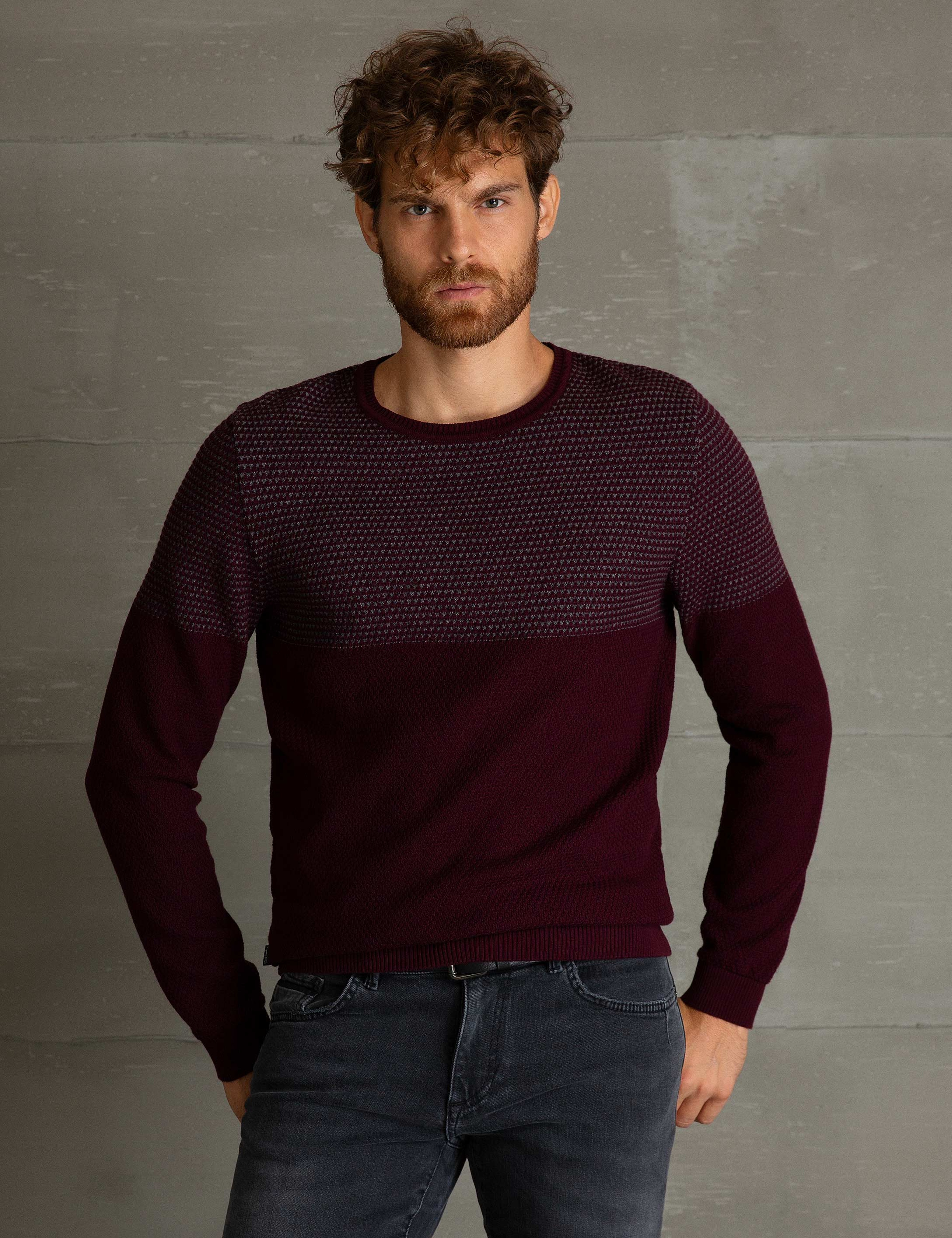 Bordo Slim Fit Triko Kazak