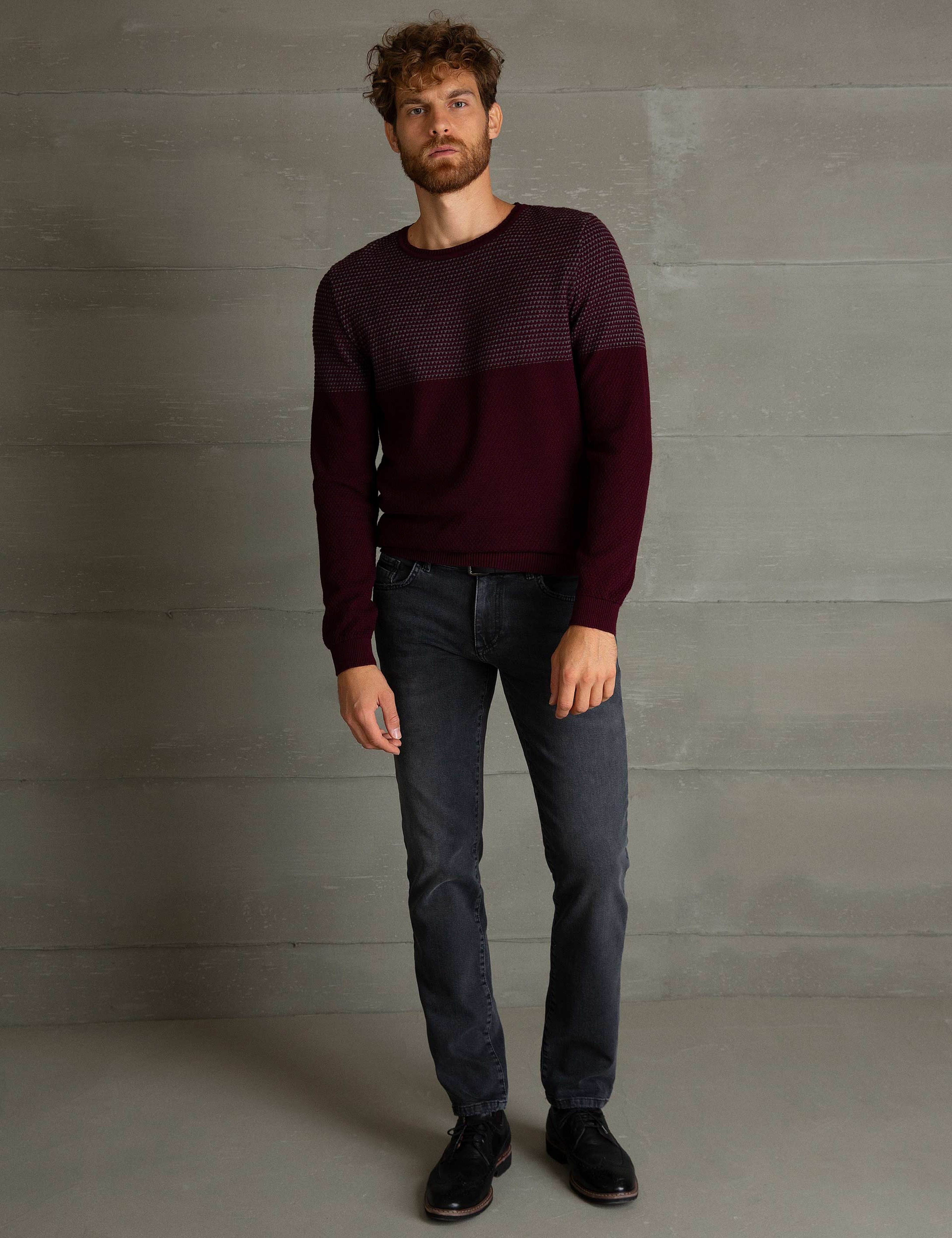 Bordo Slim Fit Triko Kazak - Image 1