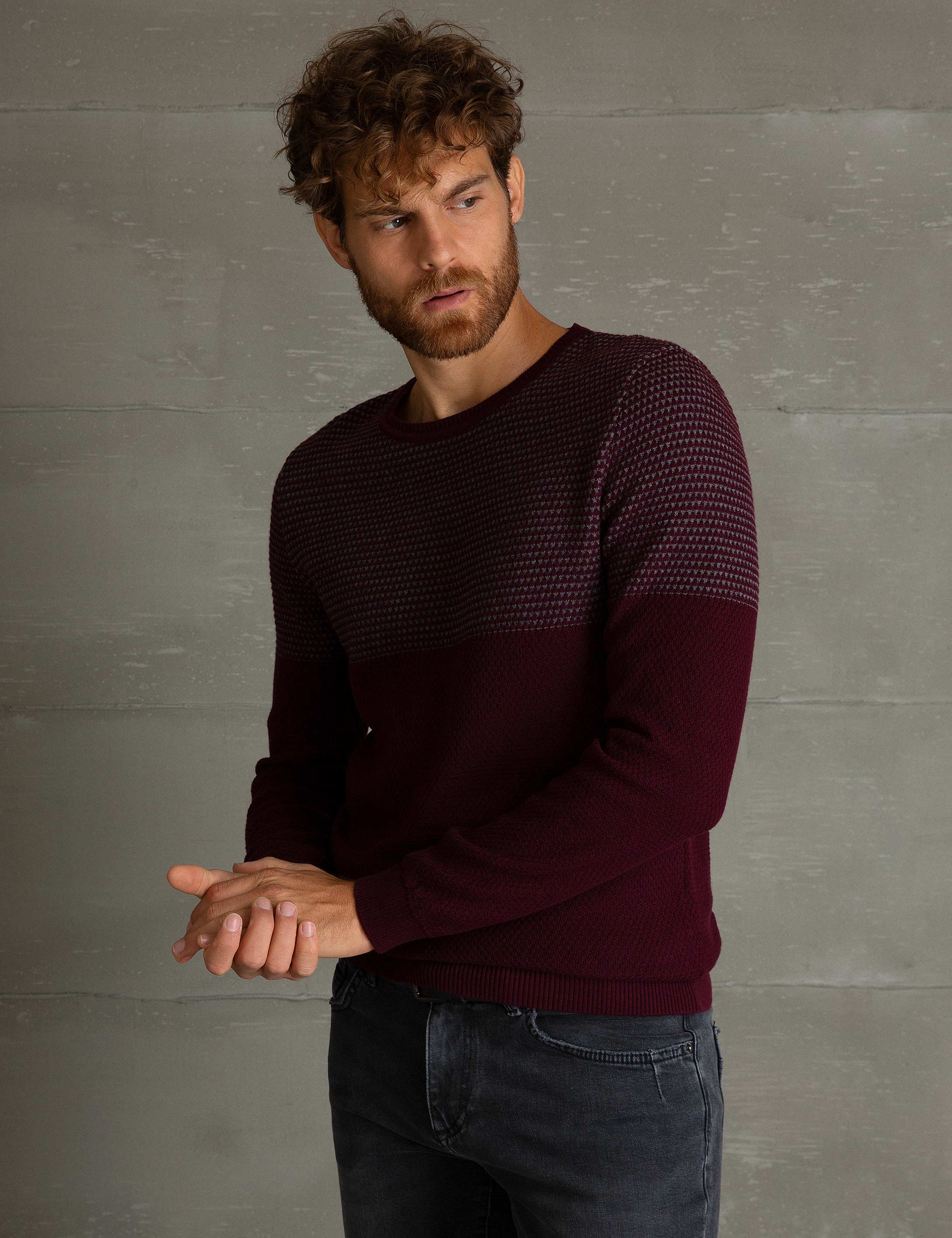 Bordo Slim Fit Triko Kazak - Image 3