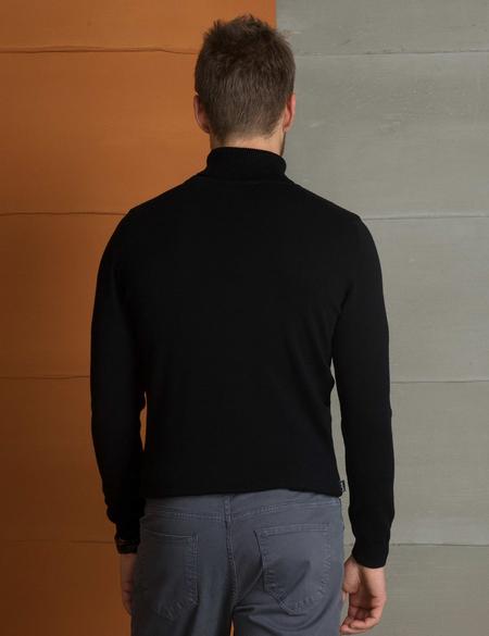 Siyah Slim Fit Tam Balıkçı Yaka Triko Kazak - 50194125046