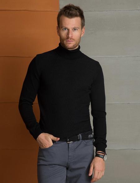 Siyah Slim Fit Tam Balıkçı Yaka Triko Kazak - 50194125046