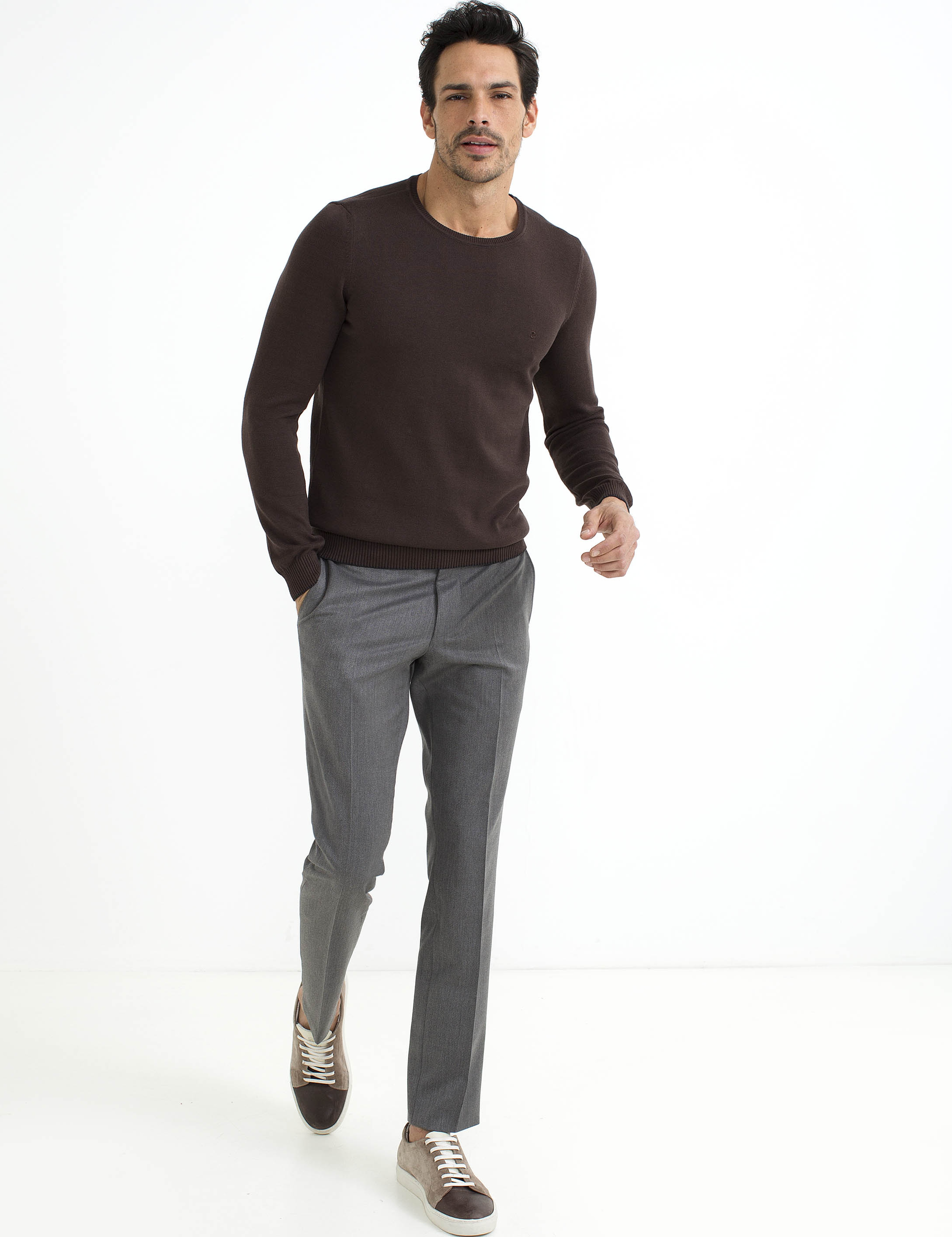 Kahverengi Slim Fit Bisiklet Yaka Basic Triko Kazak - Image 2