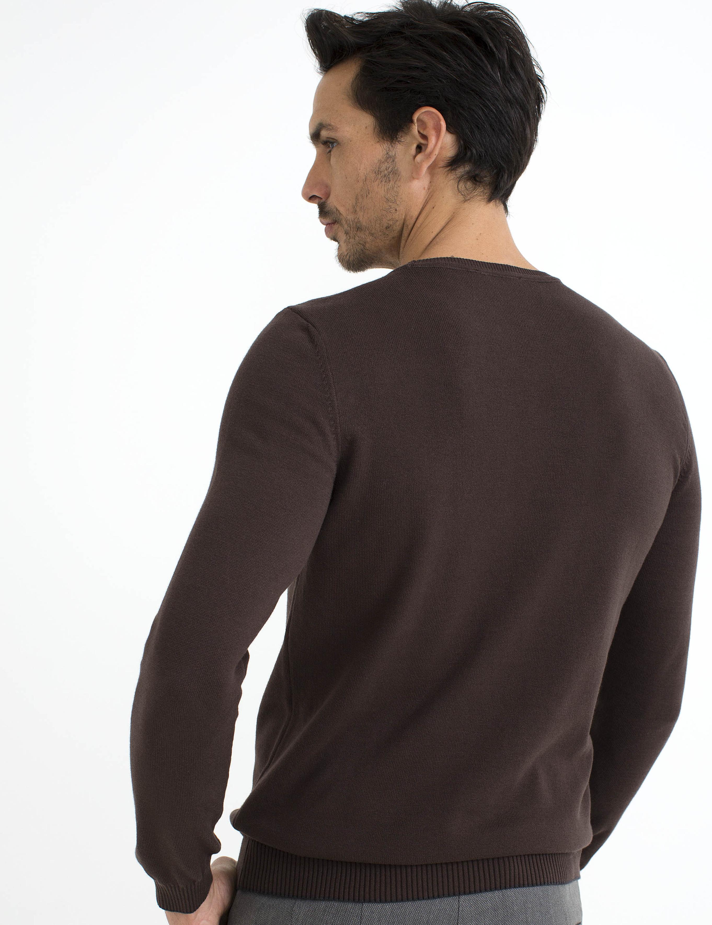 Kahverengi Slim Fit Bisiklet Yaka Basic Triko Kazak