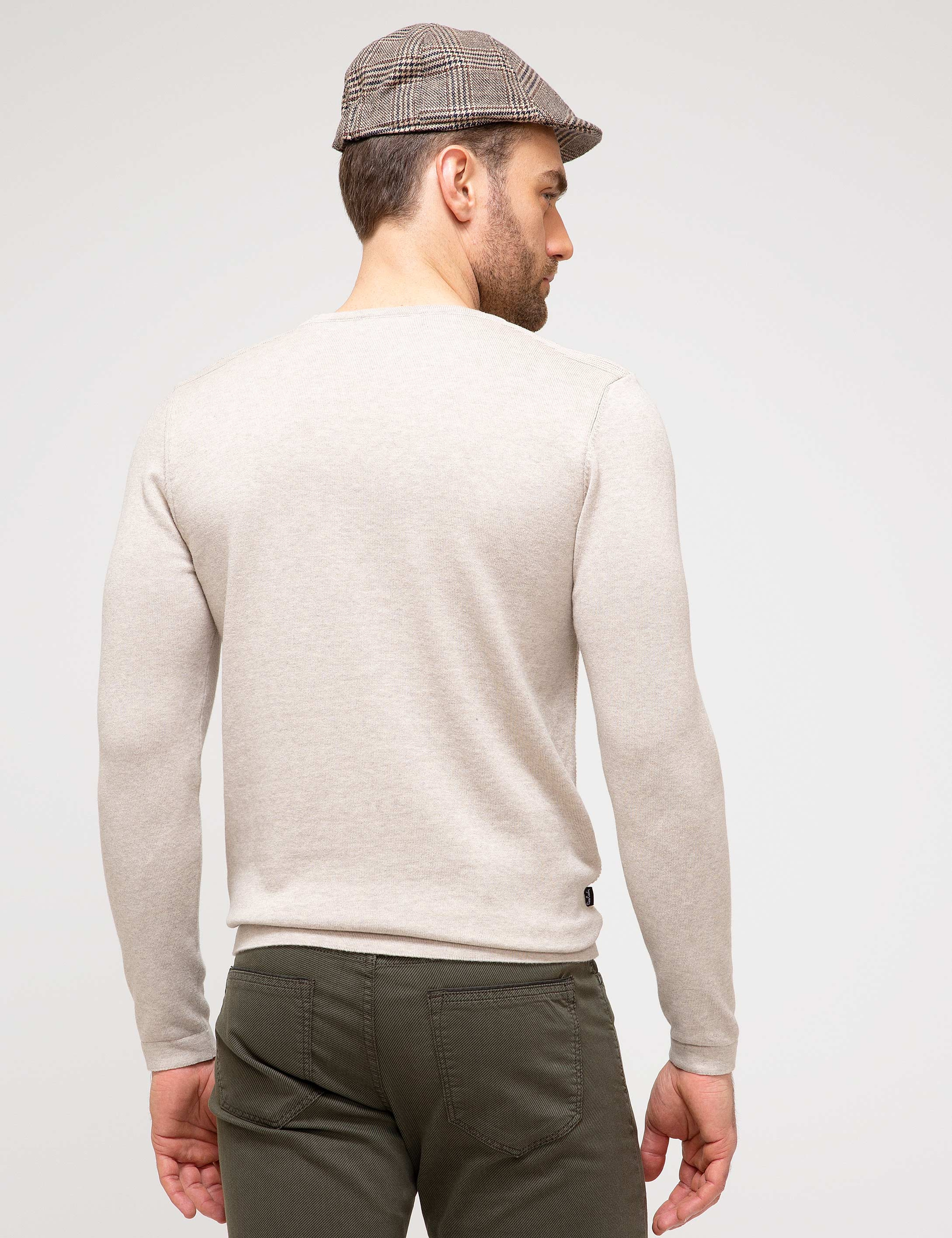 Bej Slim Fit Triko Kazak - Image 4