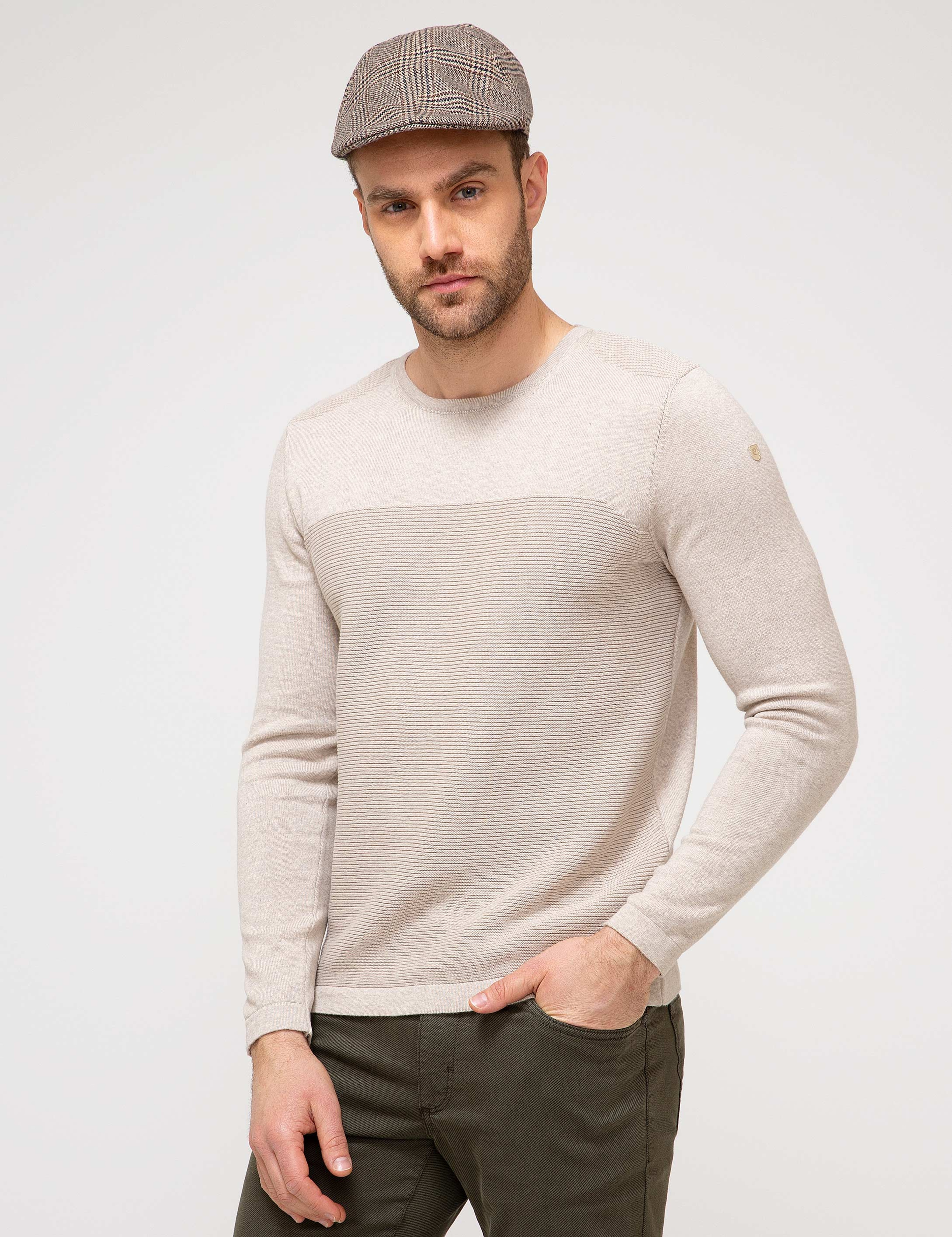 Bej Slim Fit Triko Kazak - Image 2