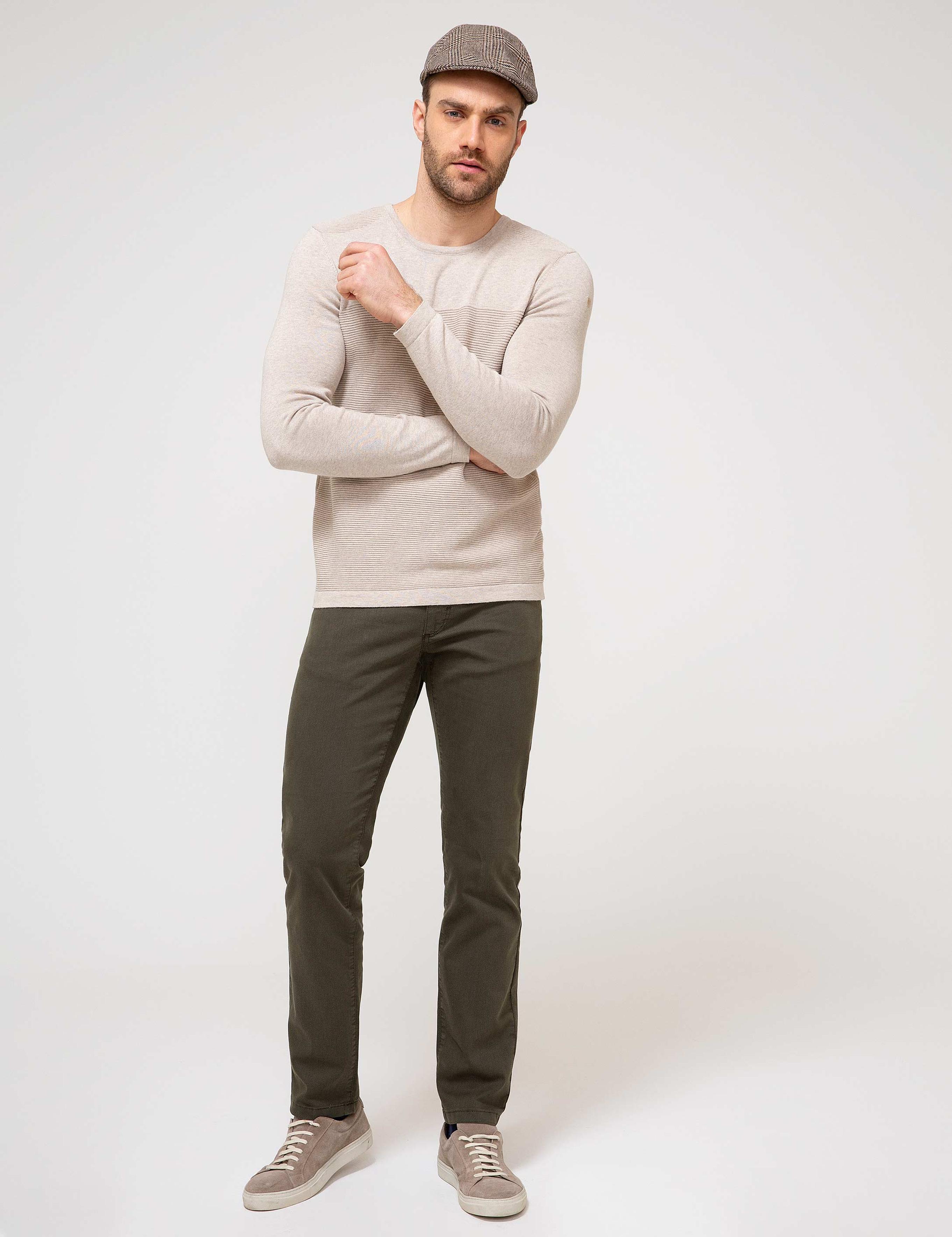 Bej Slim Fit Triko Kazak