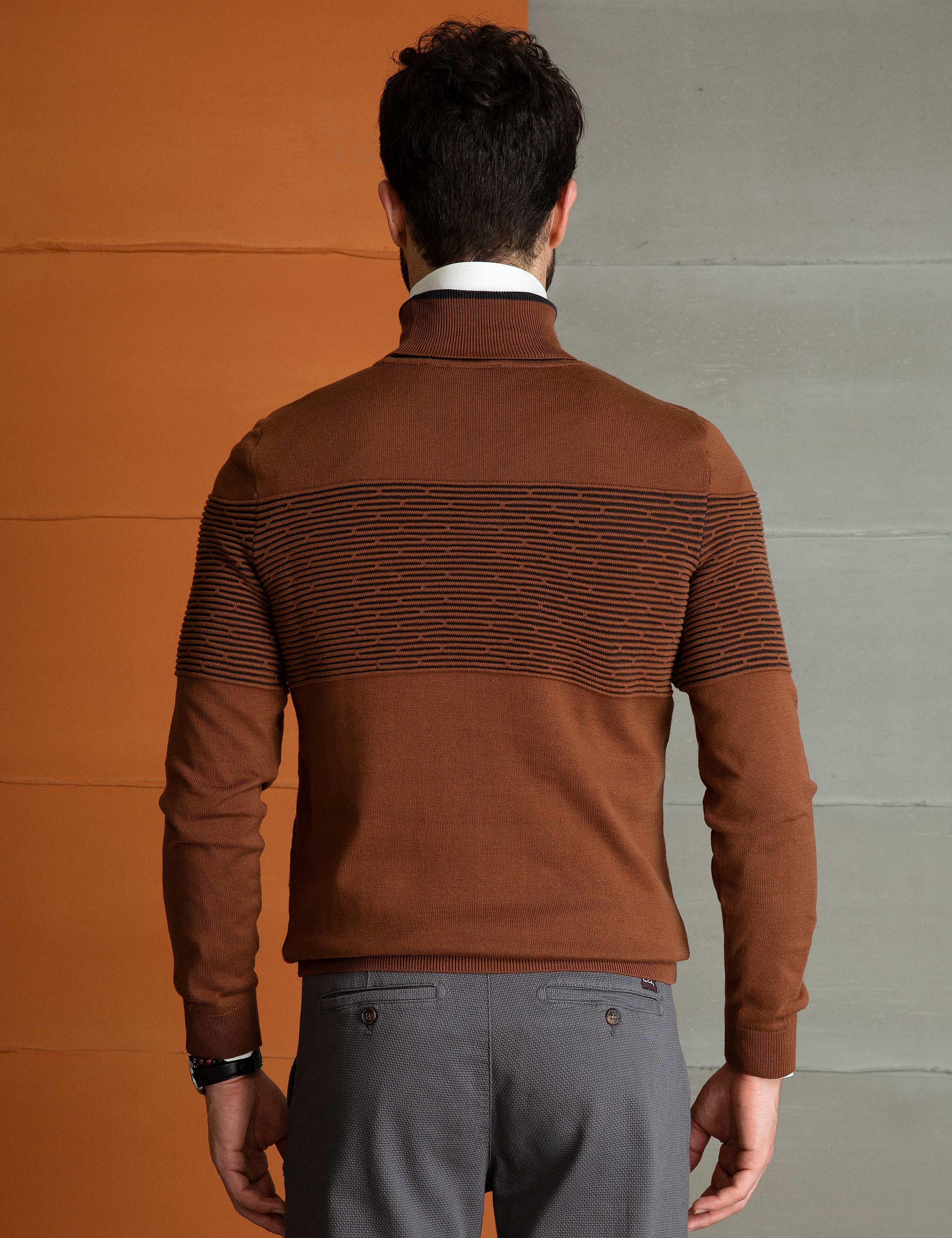 Turuncu Slim Fit Triko Kazak - Image 3