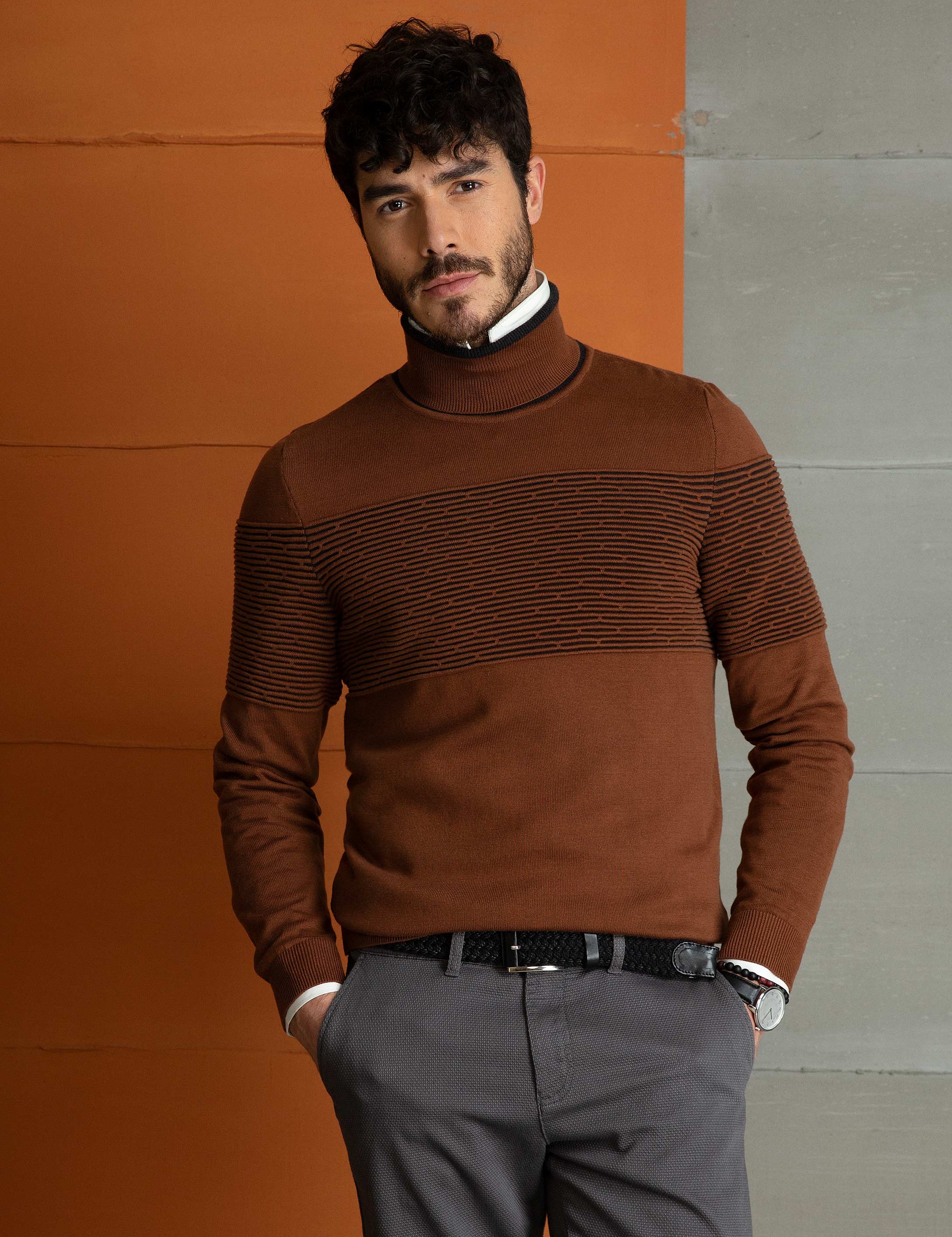 Turuncu Slim Fit Triko Kazak - Image 1