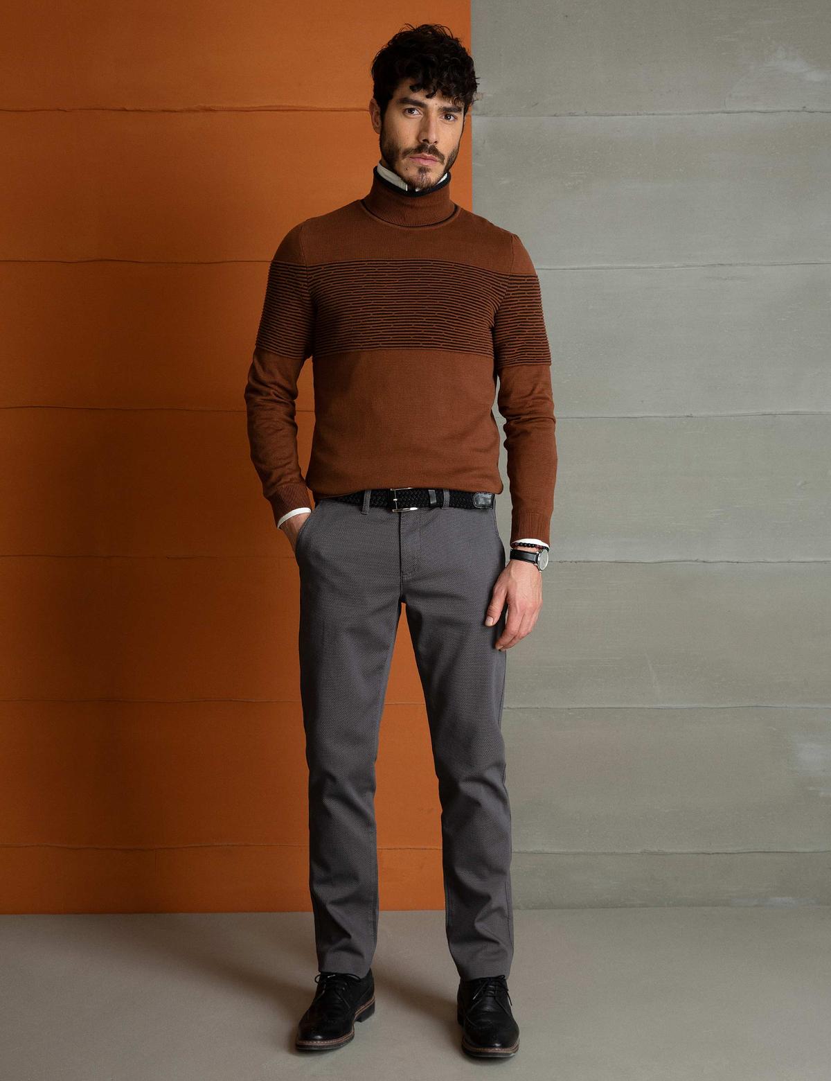 Turuncu Slim Fit Triko Kazak - 50193384046