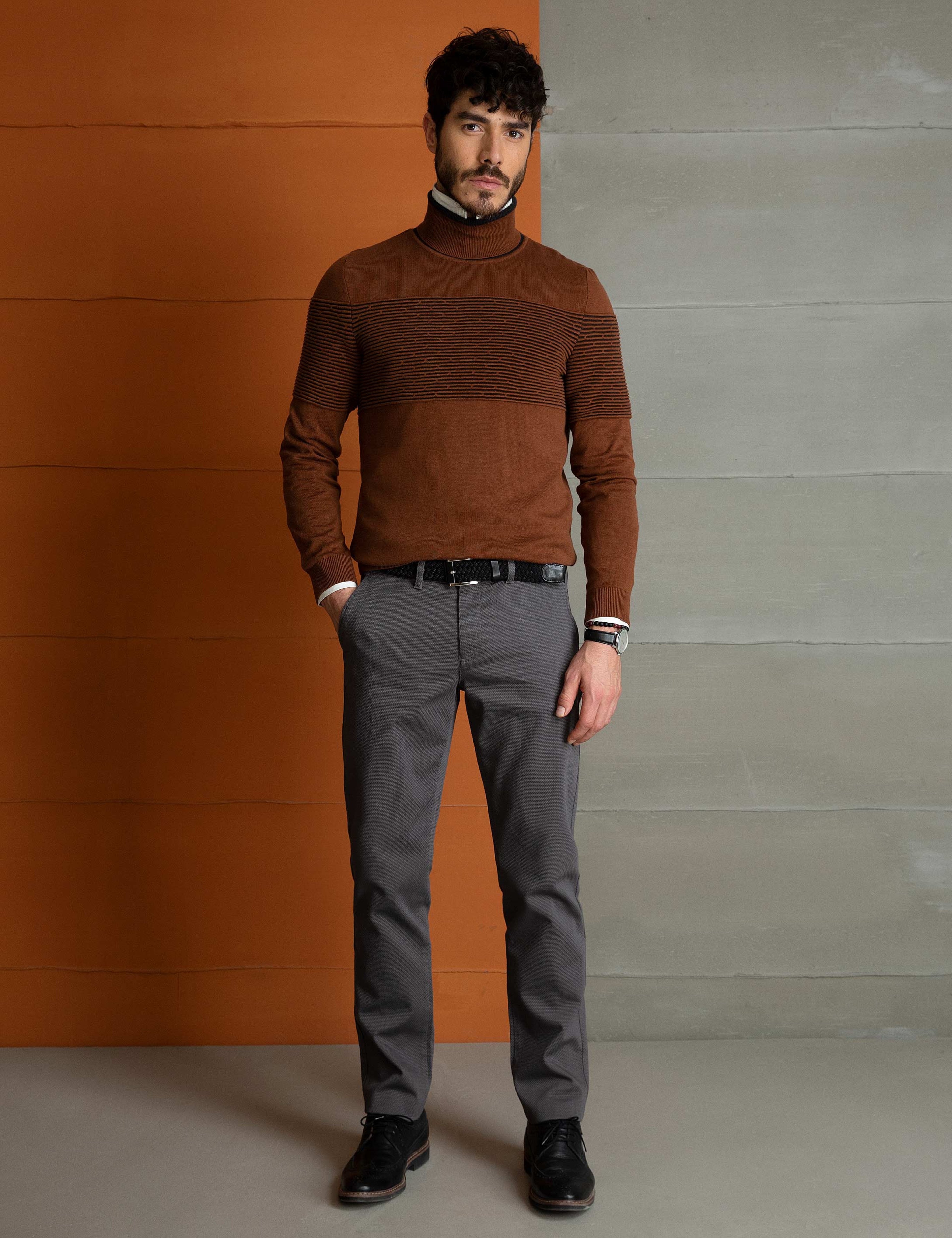 Turuncu Slim Fit Triko Kazak - Image 4