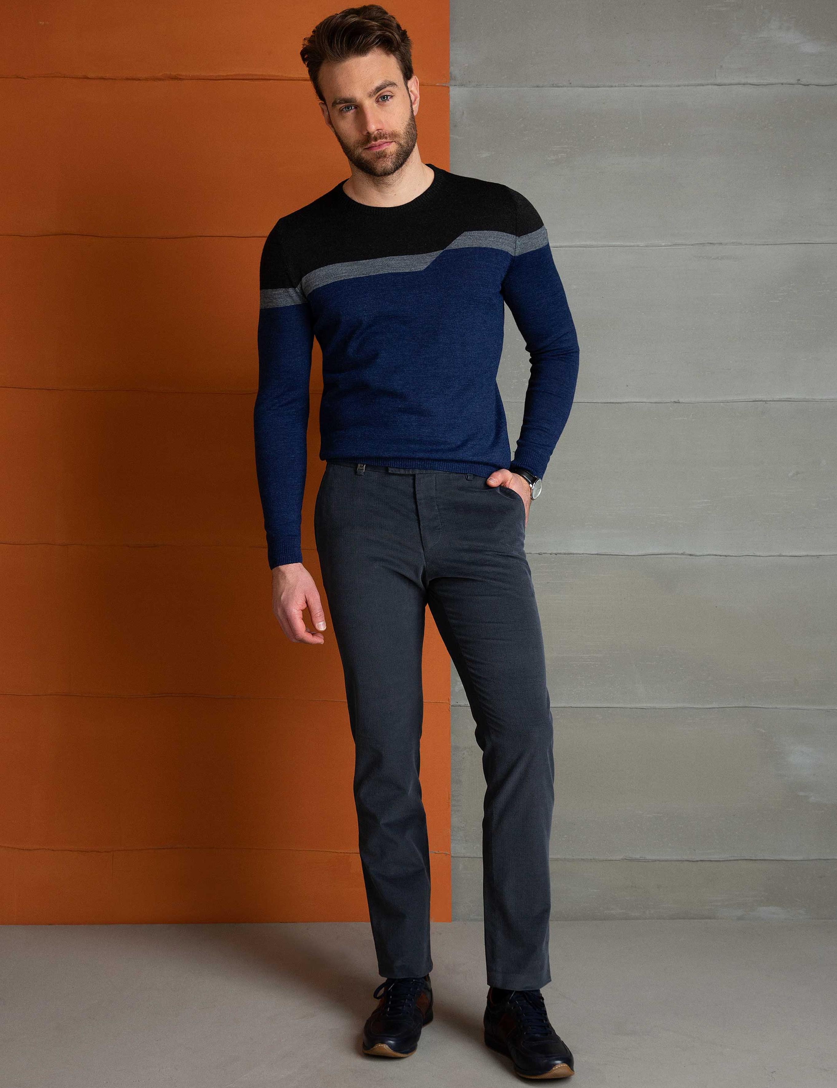 İndigo Slim Fit Bisiklet Yaka Triko Kazak