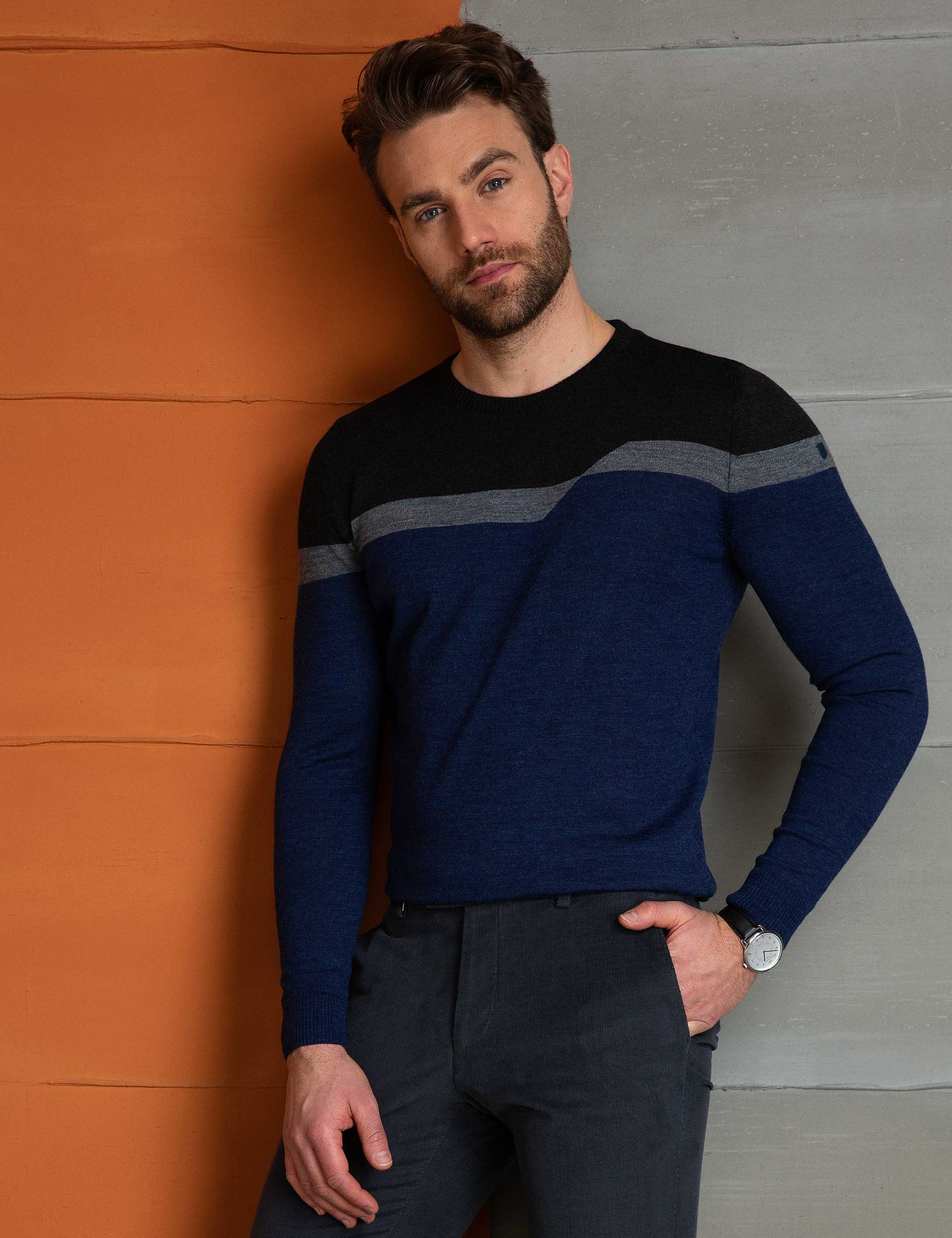 İndigo Slim Fit Bisiklet Yaka Triko Kazak - Image 1