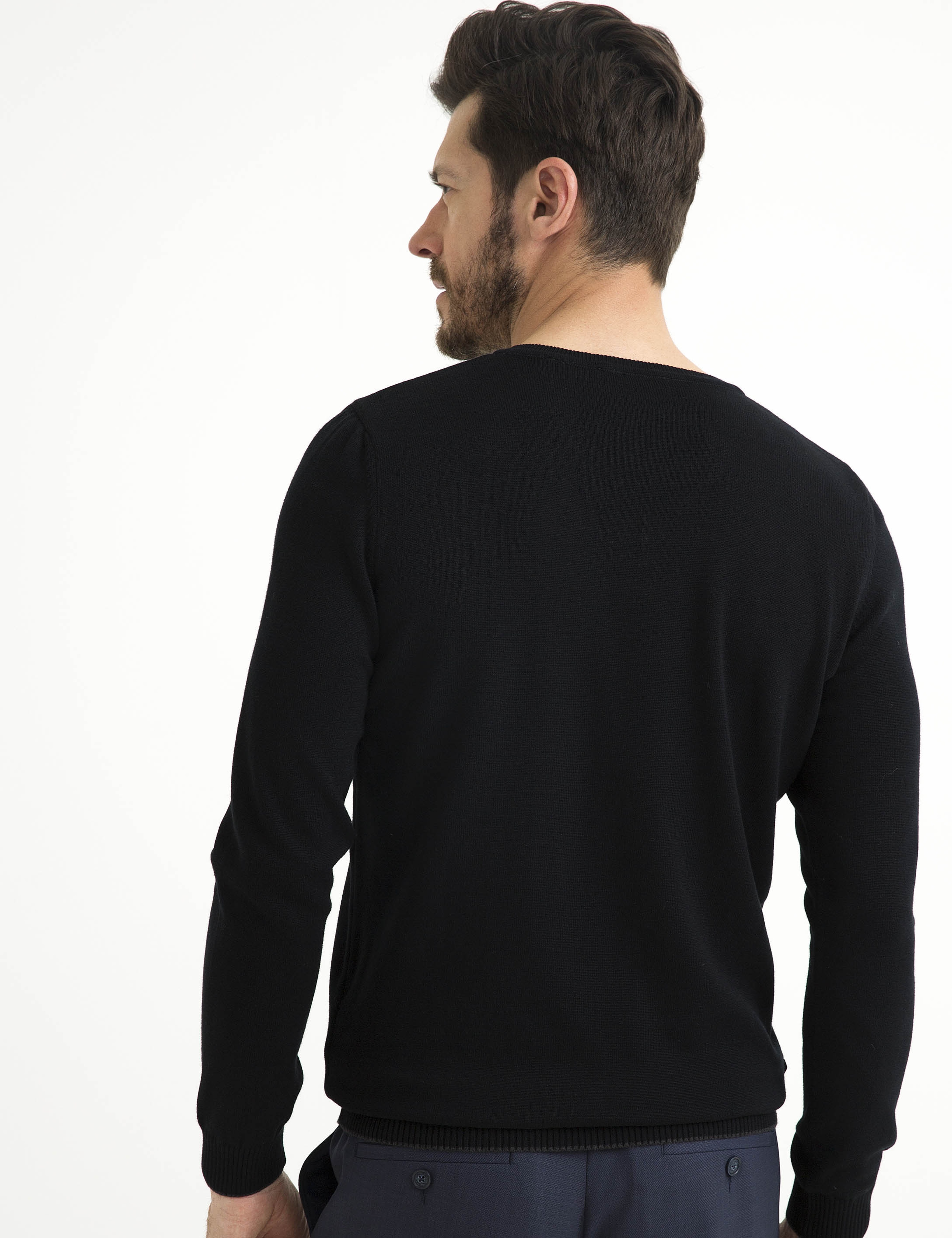 Siyah Slim Fit V Yaka Basic Triko Kazak