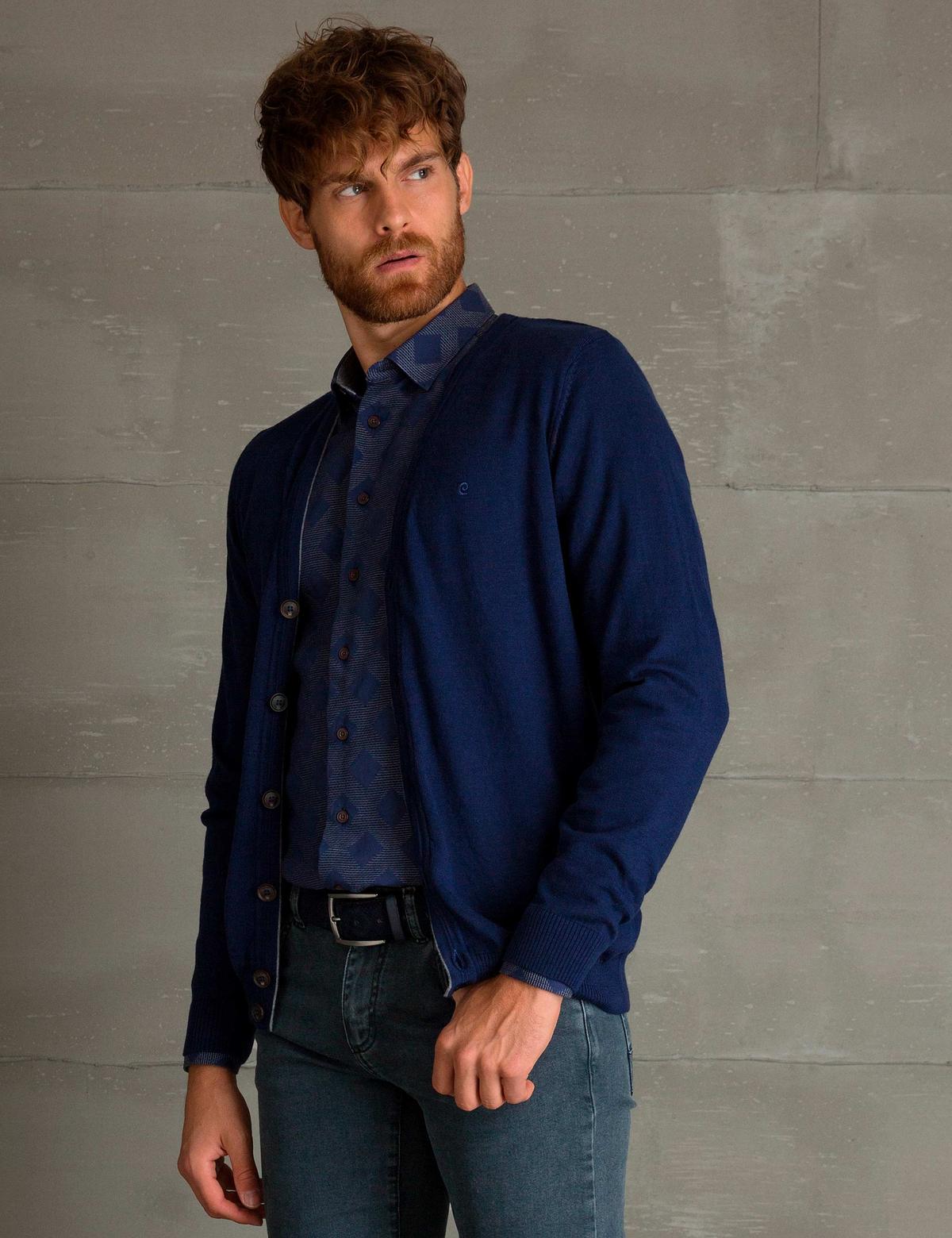 Lacivert Slim Fit Basic Triko Hırka - 50194206033