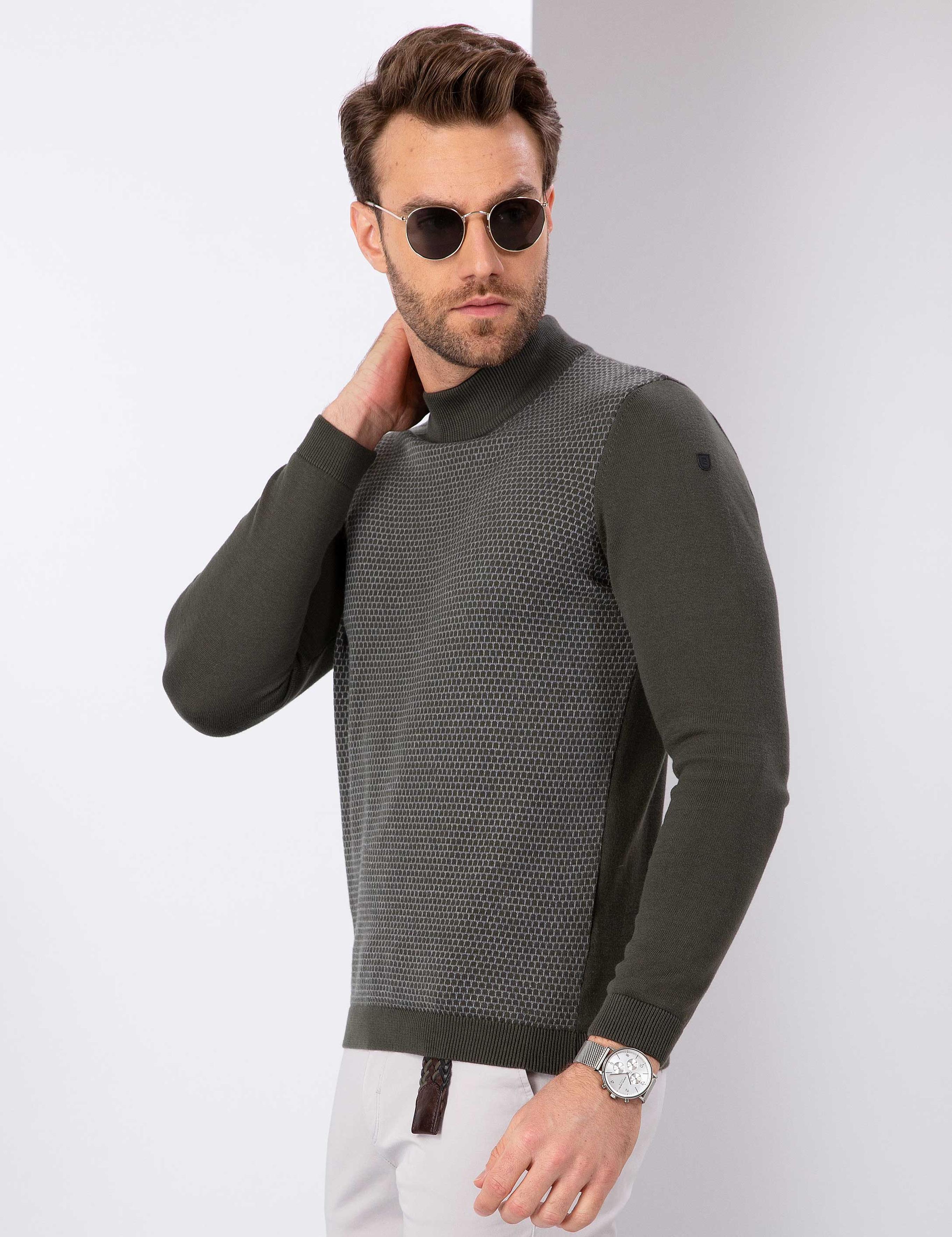 Haki Slim Fit Triko Kazak