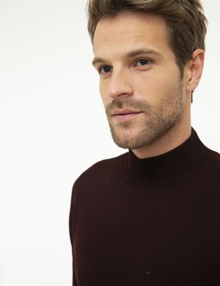 Bordo Slim Fit Yarım Balıkçı Yaka Basic Triko Kazak - 50206758016