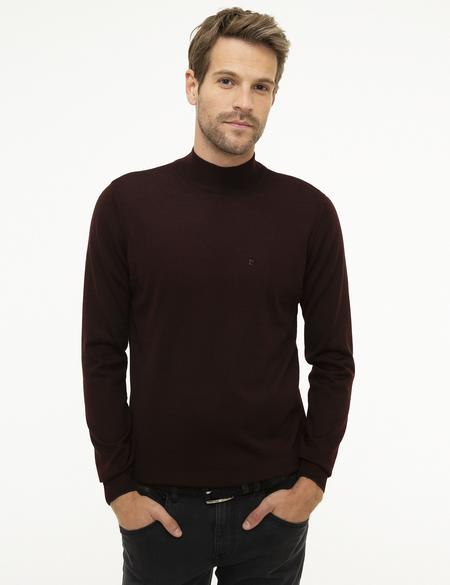 Bordo Slim Fit Yarım Balıkçı Yaka Basic Triko Kazak - 50206758016